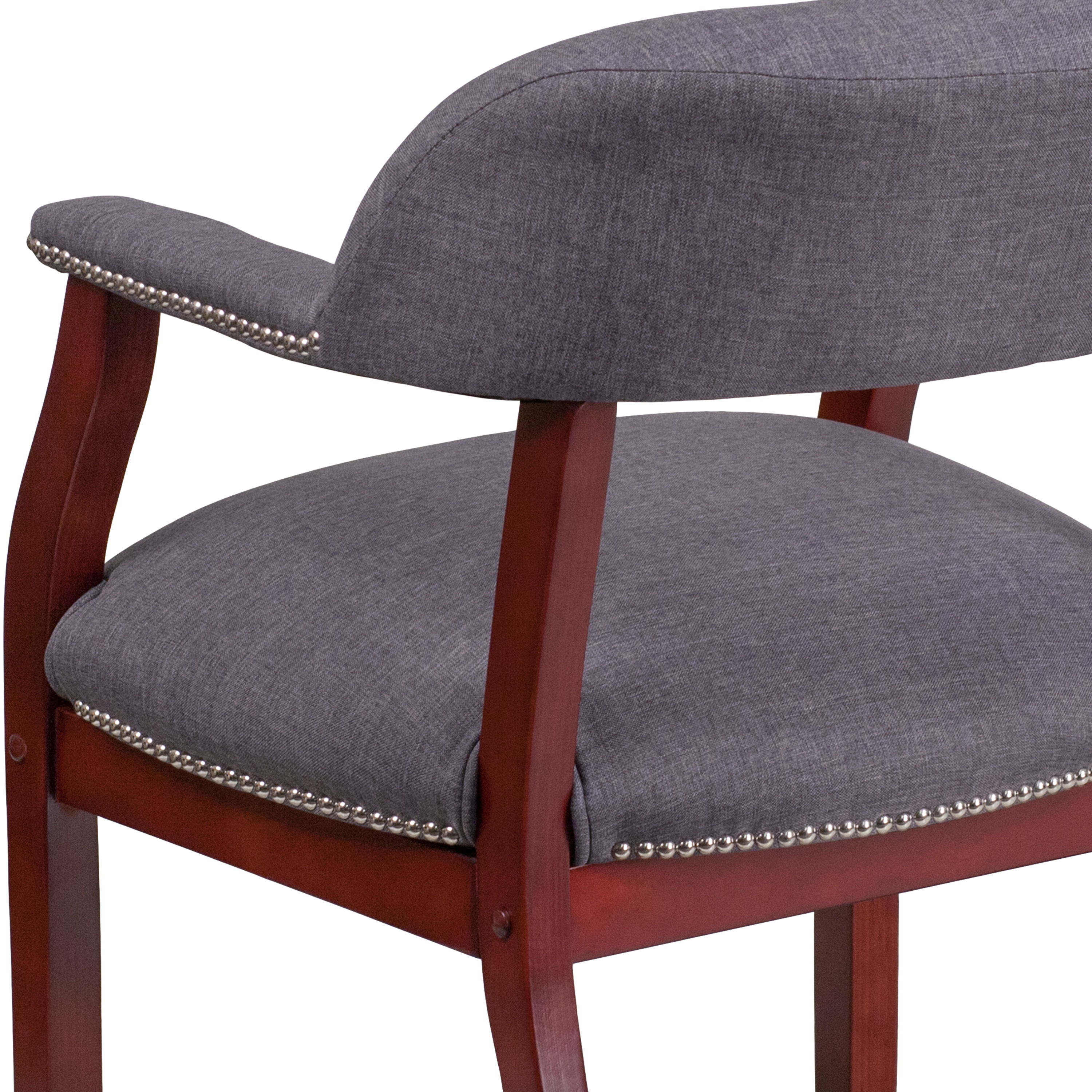 Elegant Gray Fabric Conference Chair with Silver Nailhead Trim