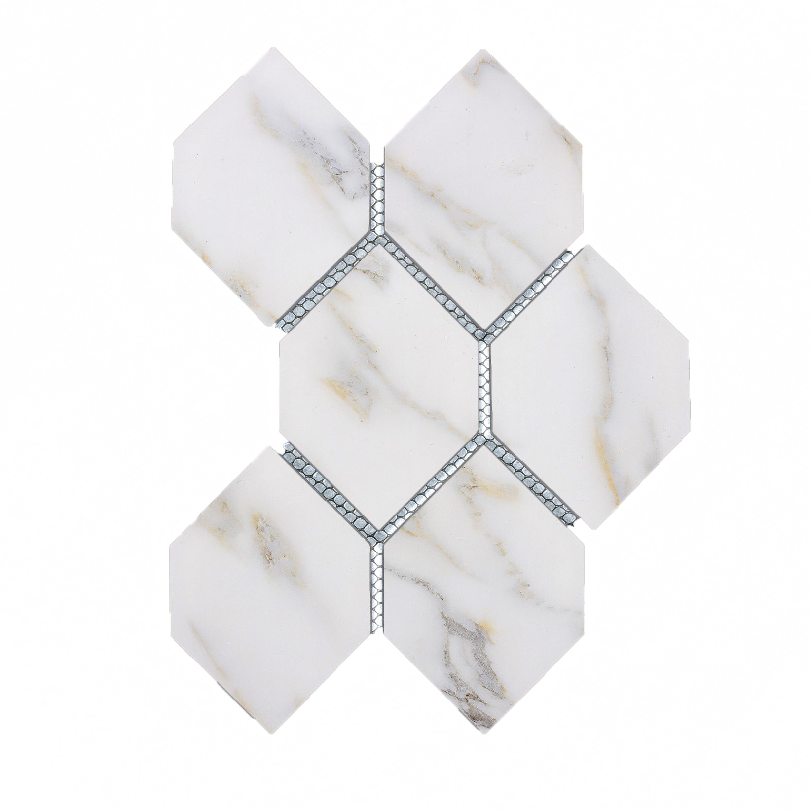 Abolos LWSWTJHNY-CG Nature Calacatta gold white 12-in x 12-in Matte Glass Marble look Hexagon Mosaic Wall Tile ( 5.2-sq ft Carton )