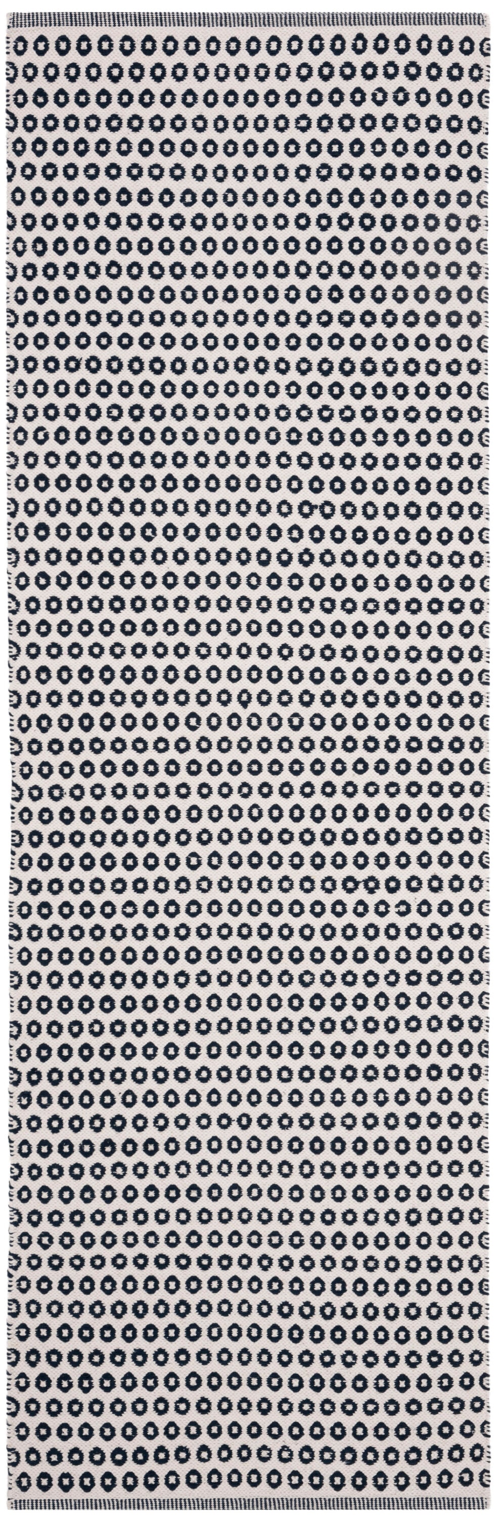 Navy & Ivory Hand-Woven Wool-Cotton Blend Runner Rug - 2'3" x 7'
