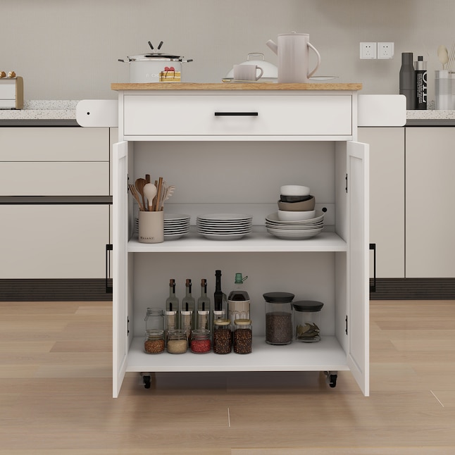 SINOFURN White Mdf Base with Mdf Top Rolling Kitchen Island (17.7-in x ...
