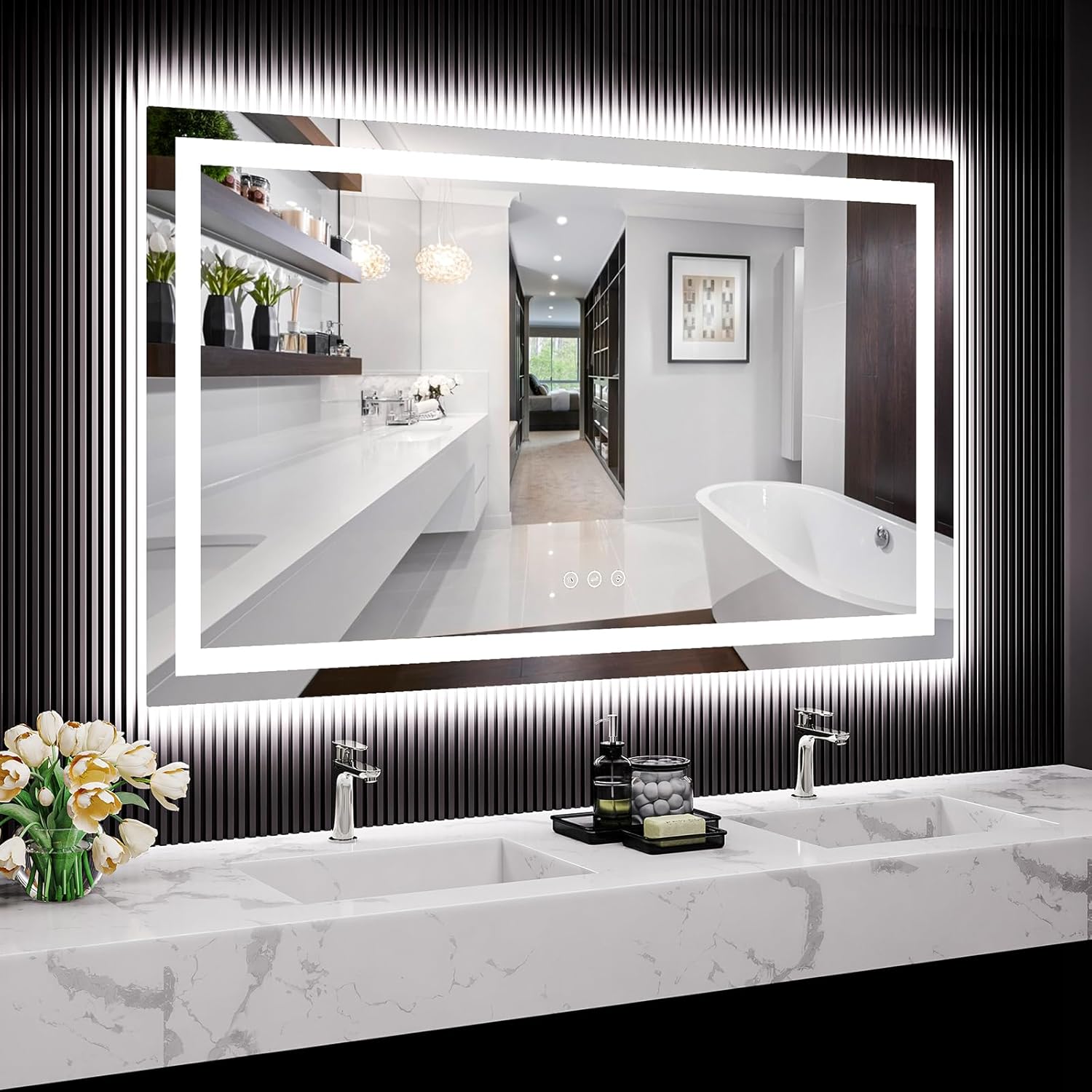 Qeetex CC-202508202121 60x36 Inch LED Bathroom Mirror with Front Backlight Wall Mounted Vanity Mirror Anti-Fog Dimmable