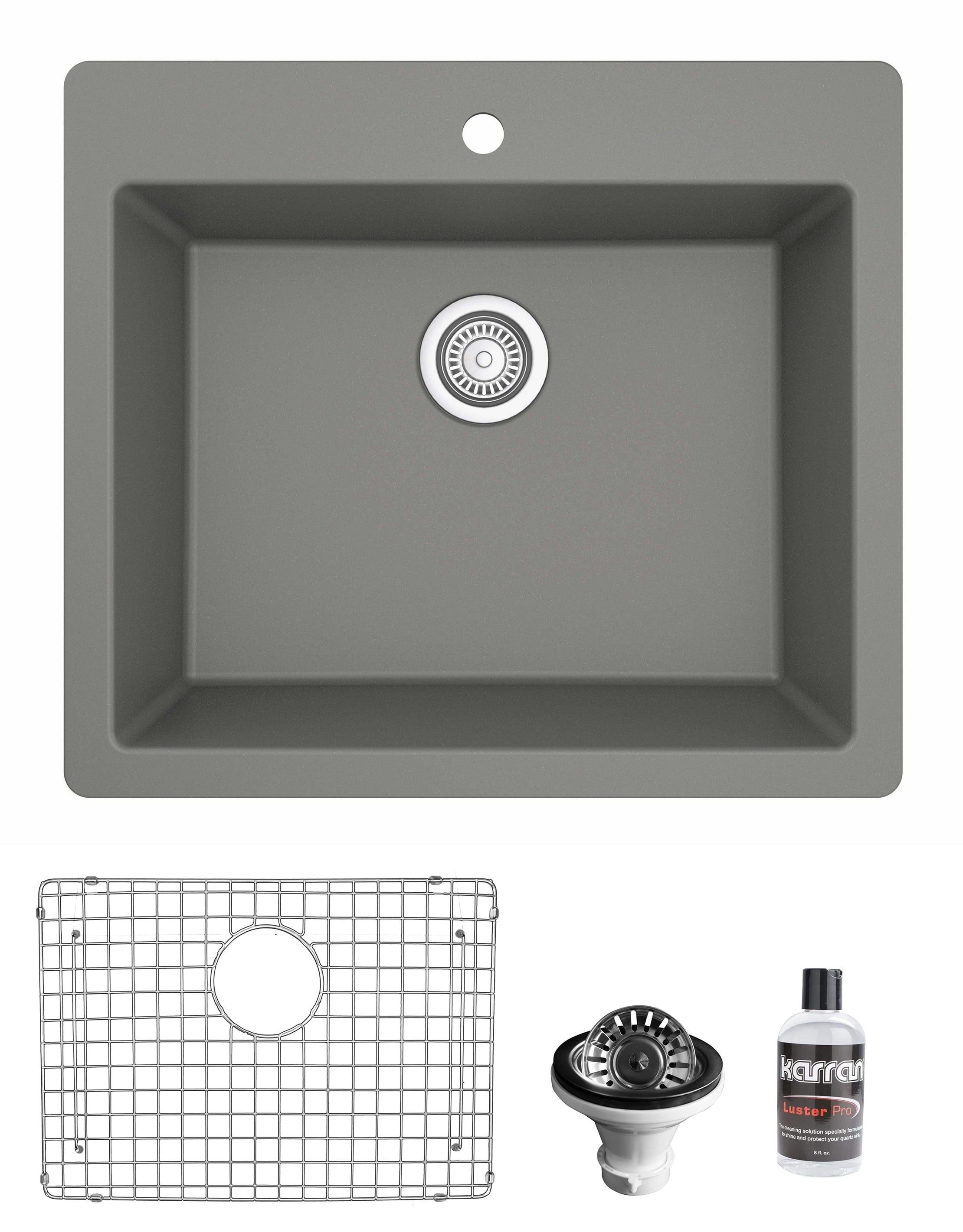 Karran QT-820-GR-PK1 Drop-in 25-in x 22-in Quartz Single bowl 1-Hole Kitchen Sink