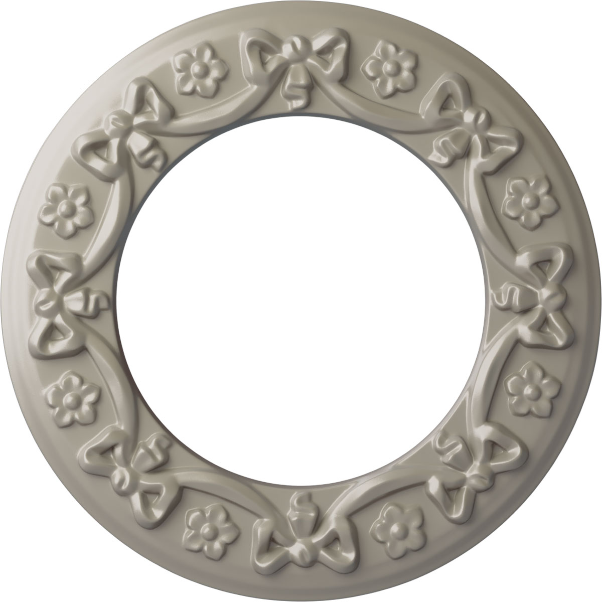 Ekena Millwork CM12RIPWS Ribbon with Bow 12.25-in W x 12.25-in L Painted Pearl White Polyurethane Whole Ceiling Medallion
