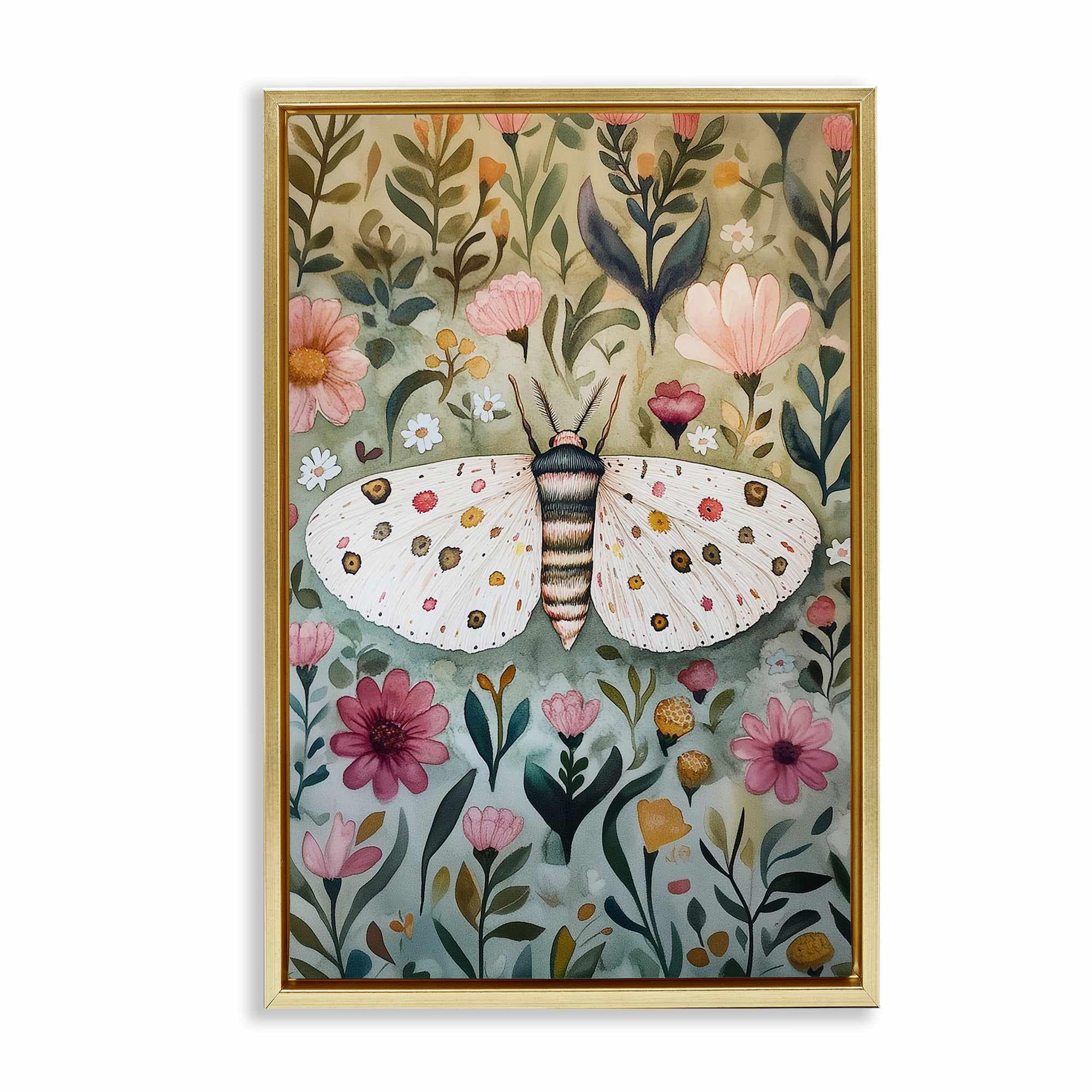 Stupell Industries BT-879-FFG-16X24 Flower Speckled Moth Wings Gold Framed Floater Canvas Wall Art By The Dutch Lady 17 x 25