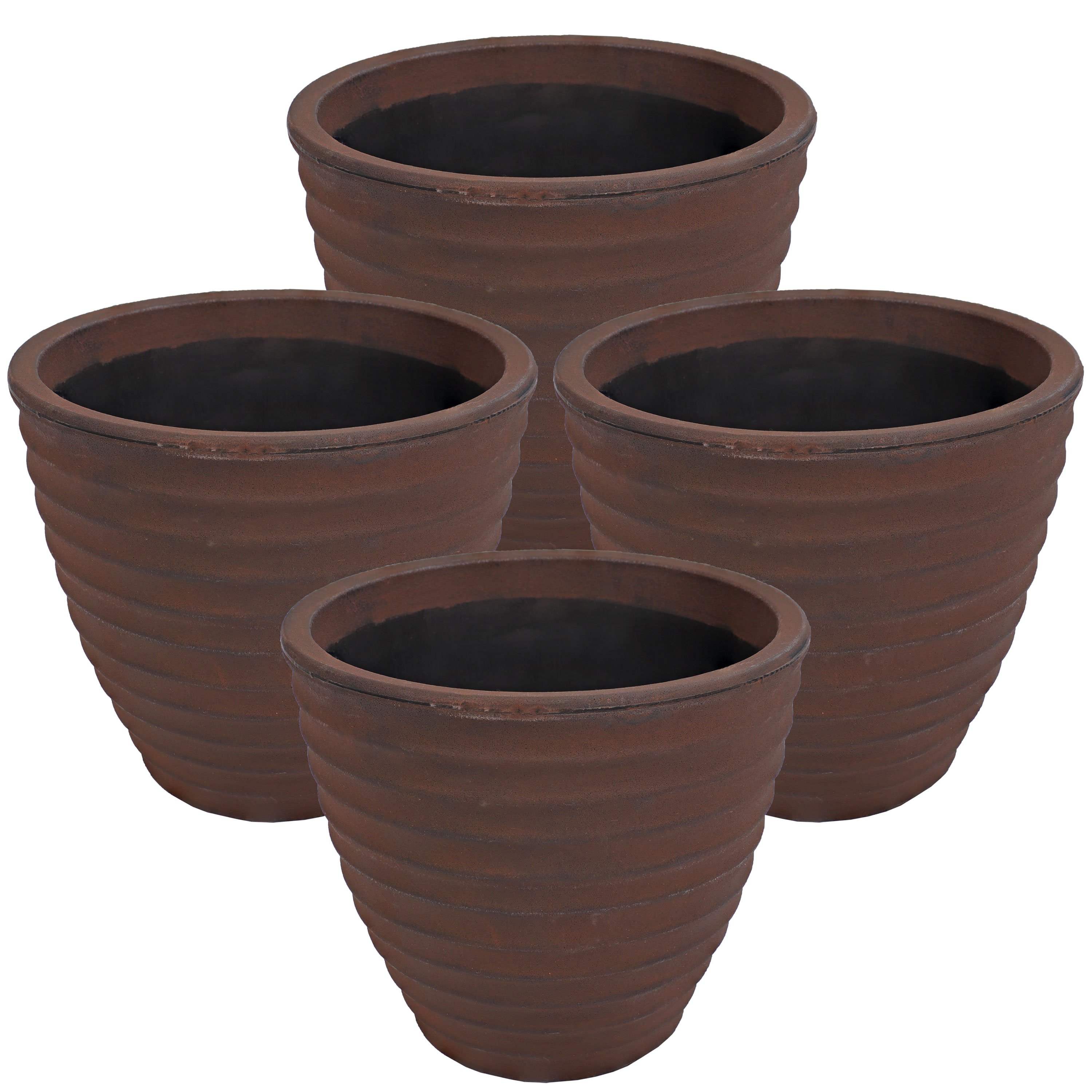 Sunnydaze Decor DG-455-4PK 4 -Pack Round 11.25-in W Medium Brown Resin Outdoor Planter