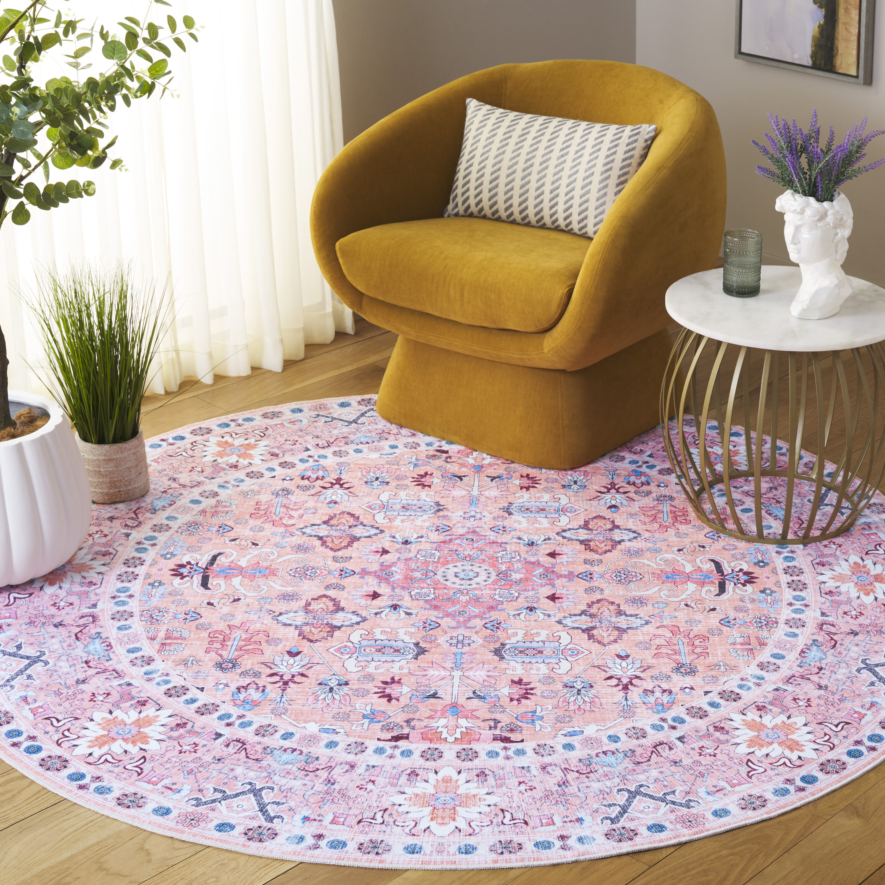 Arizona 315B Beige/Pink 6ft x 6ft Traditional Rug