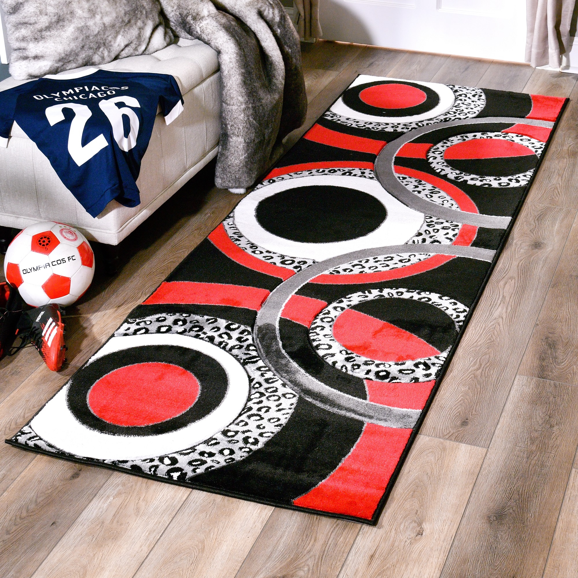 MDA Rugs OR1728 Orelsi 2 x 8 (ft) Polypropylene Black/Red Rectangular Indoor Abstract Runner rug