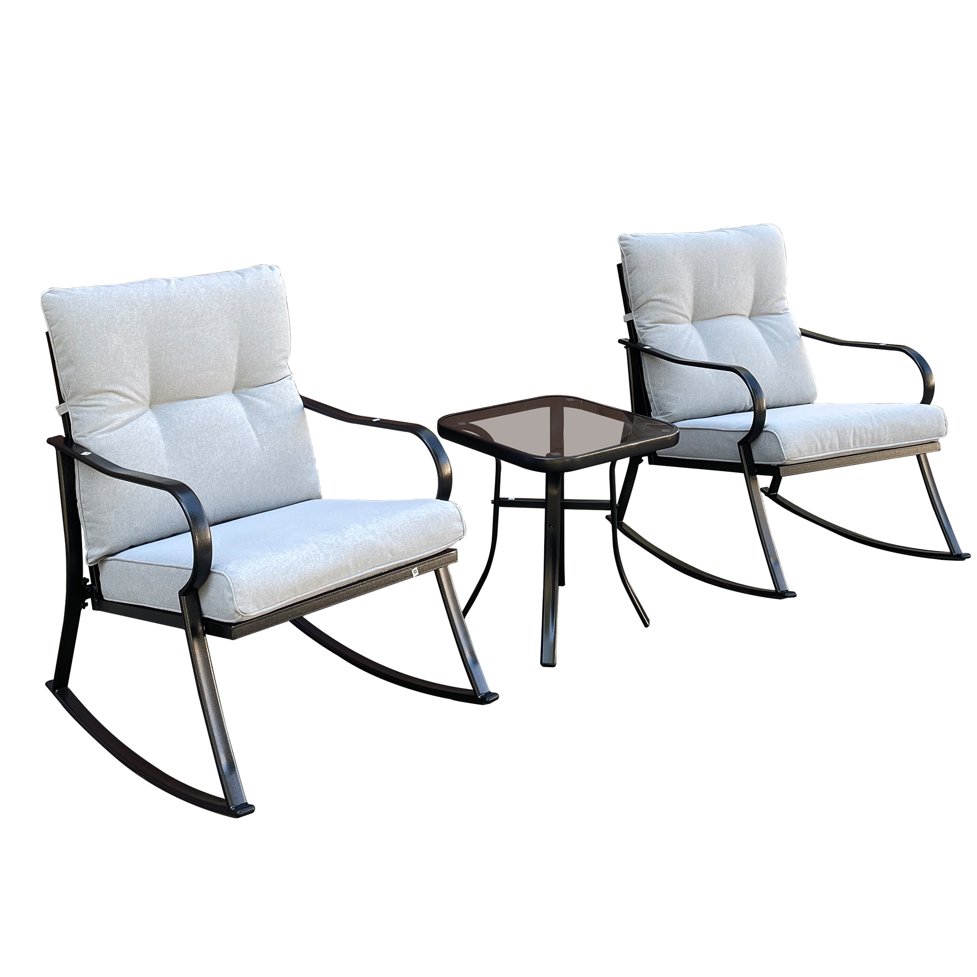 Hrinhom HC-RC01-OW  Set of 2 Black Metal Frame Conversation Chair with Off-white Cushioned Seat