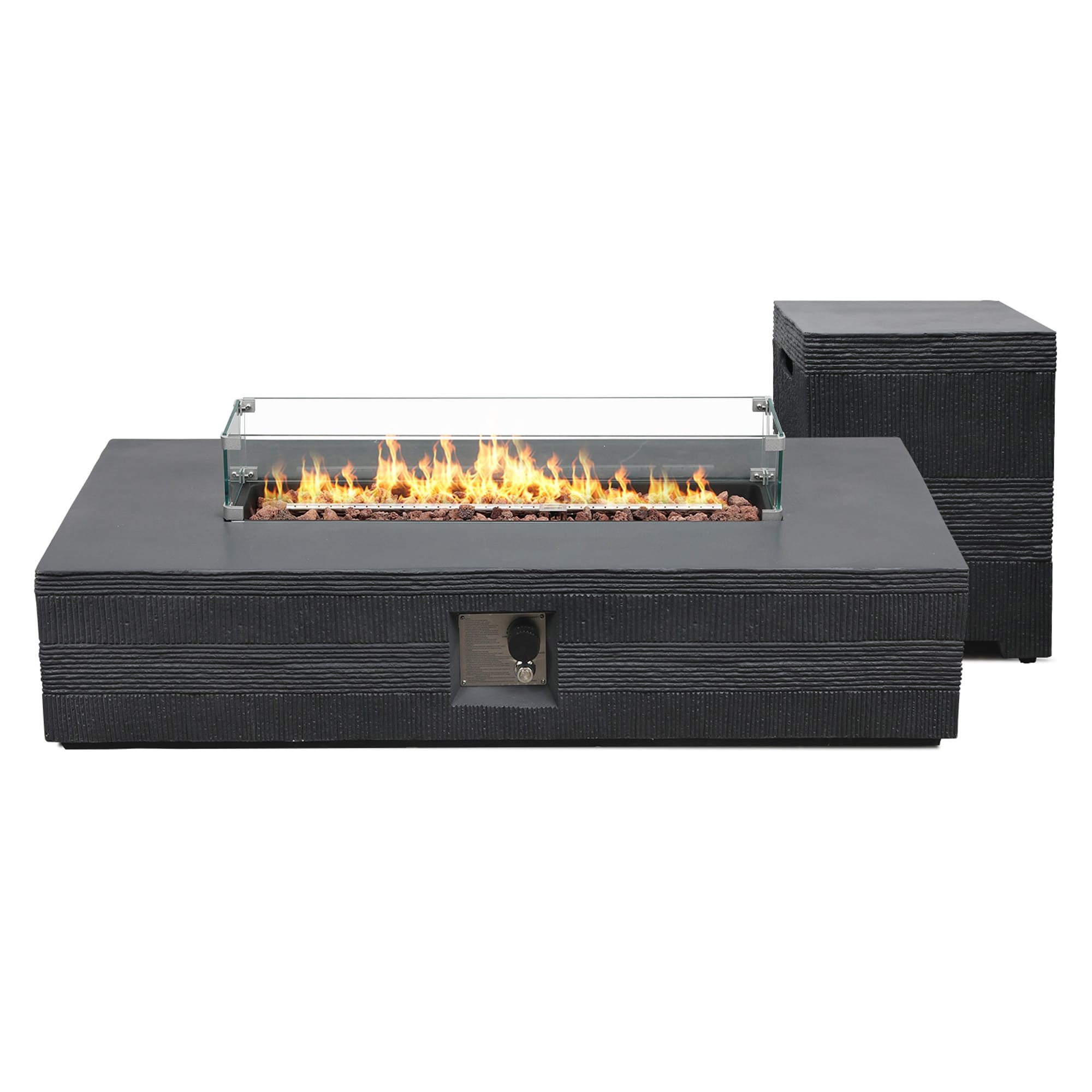 UPHA PL-56M-DK-W Magnesium Oxide Gas Fire Pit with Tank Cover and Wind Guard 56-in W Dark Gray Concrete Rectangle Liquid propane Fire pit table