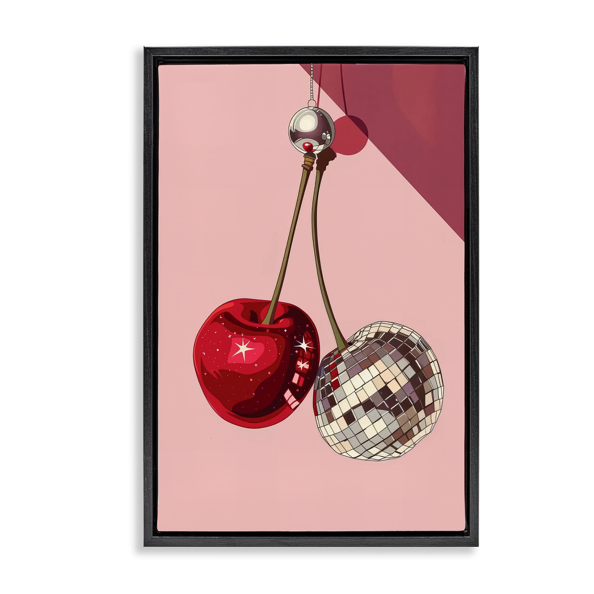 Stupell Industries BT-666-FFB-20X30 Dazzling Disco Cherries Black Framed Floater Canvas Wall Art By LSR Design Studio 21 x 31