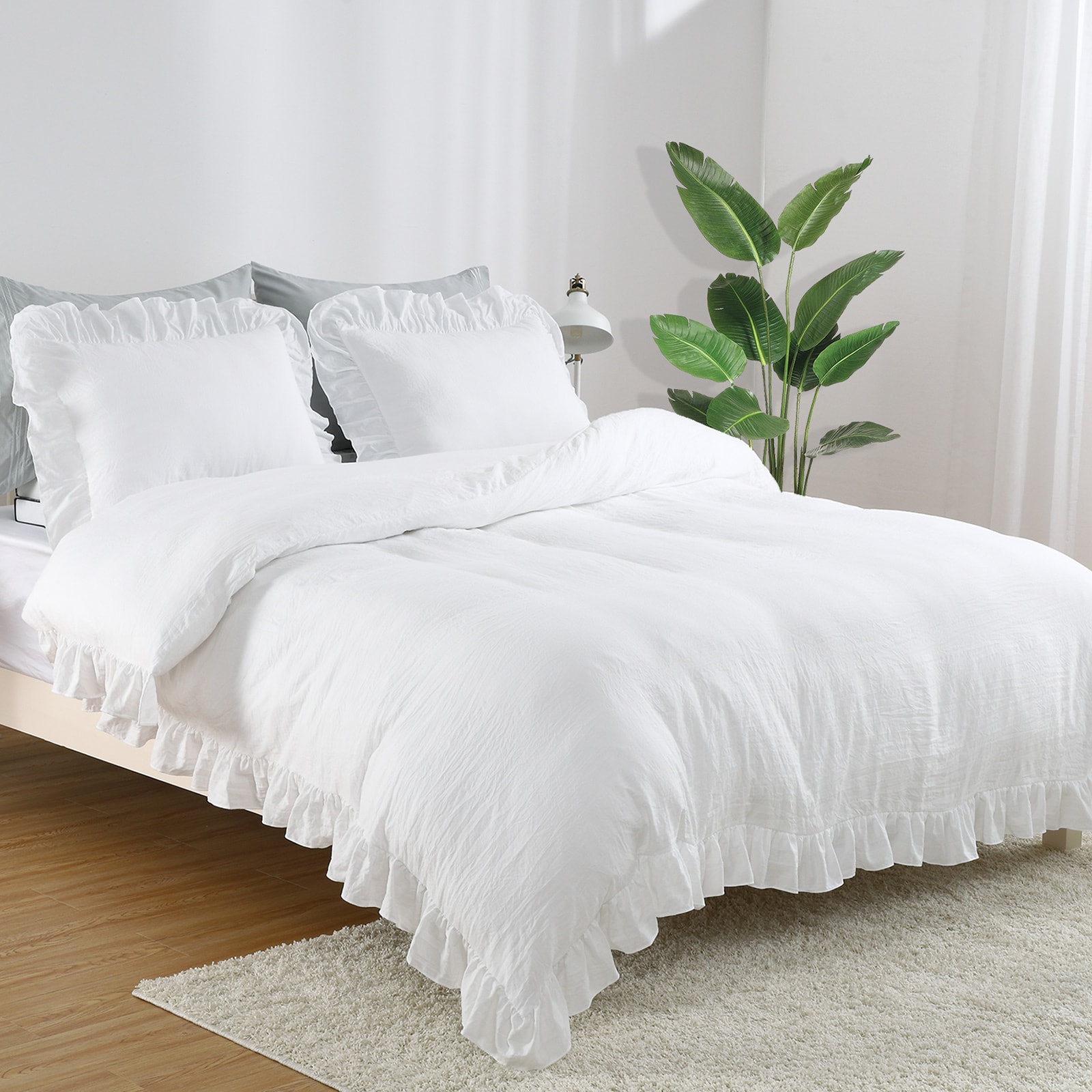 GarveeLife Twin Ruffle Duvet Cover Set 68x90 inch 3 Pieces Soft Washed Microfiber French Country Shabby Chic Duvet Cover with Button Closure and 2 Pillowcases