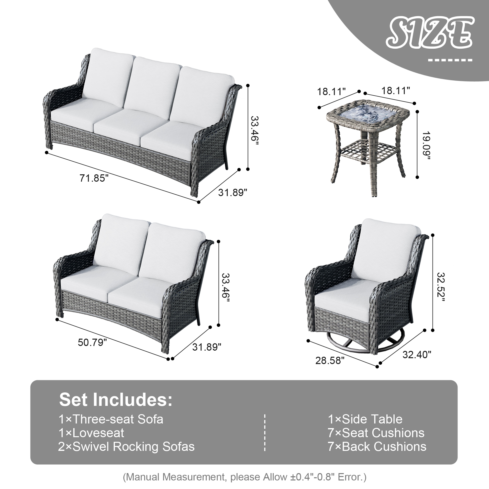 XIZZI Vesta 5-Piece Wicker Patio Conversation Set with Gray Cushions in ...