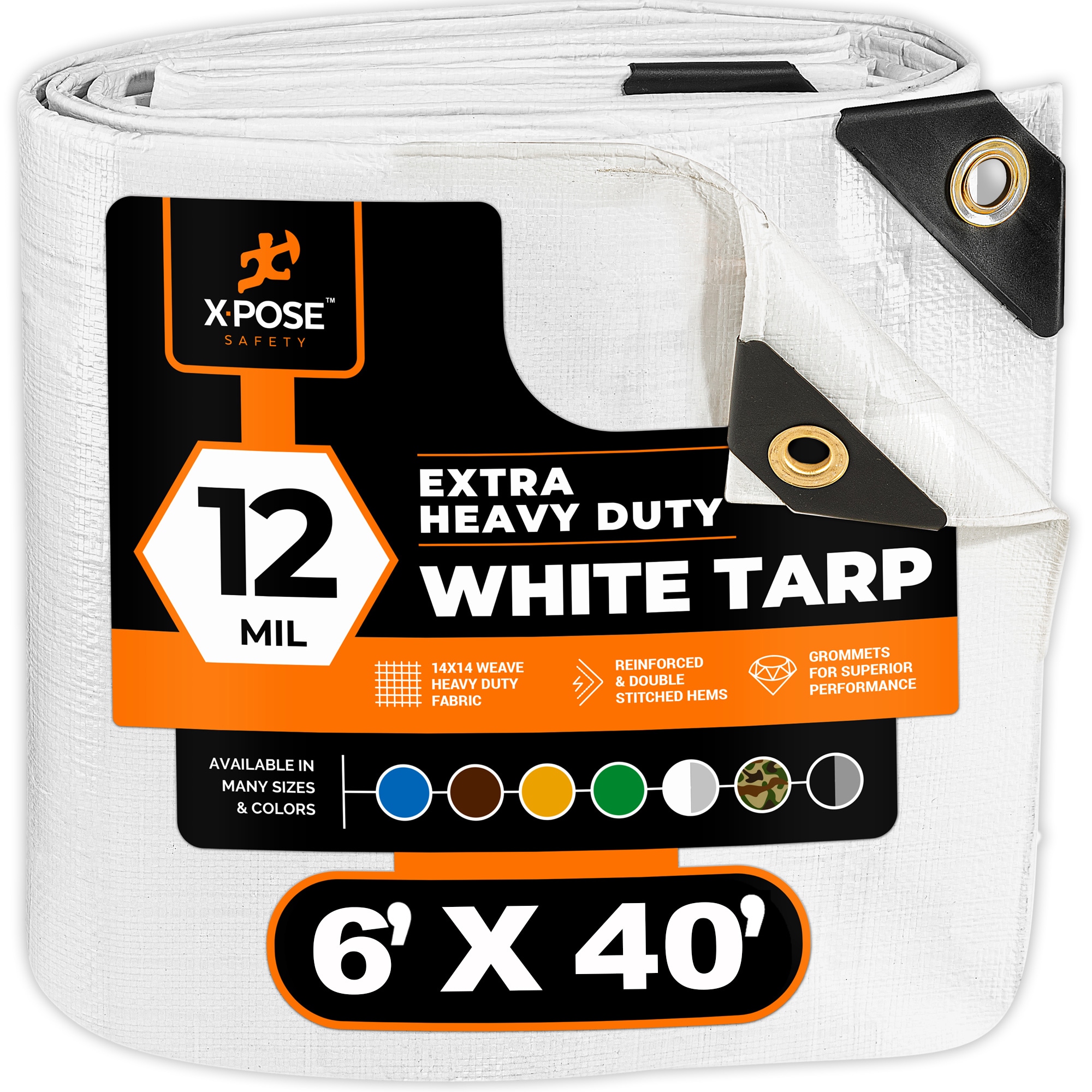 XPOSE SAFETY WHD-640-X-N 6-ft x 40-ft White Waterproof Commercial Polyethylene 12-mil Tarp