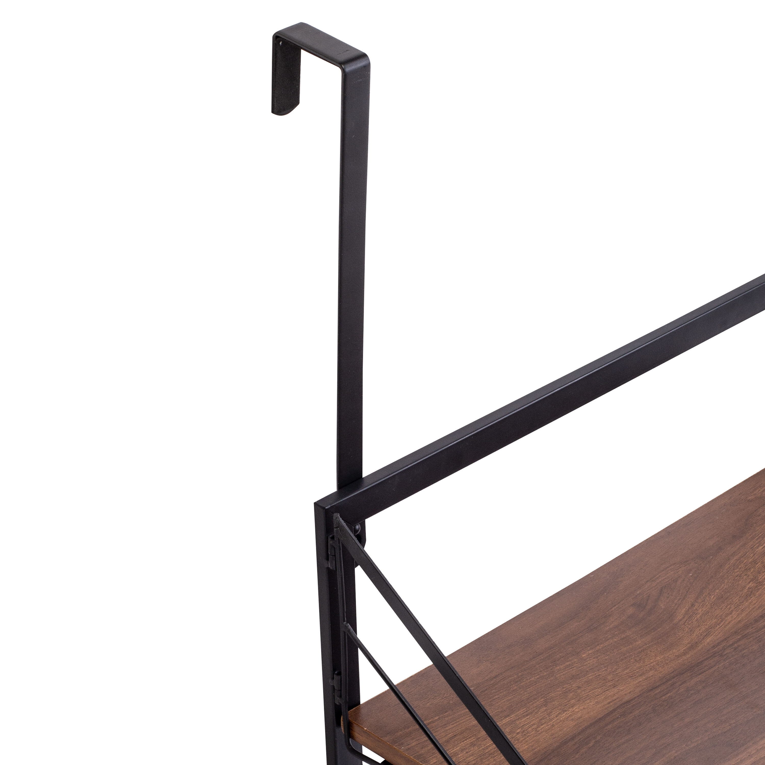Black and Walnut Collapsible Wall-Mounted Laundry Hamper with Shelf