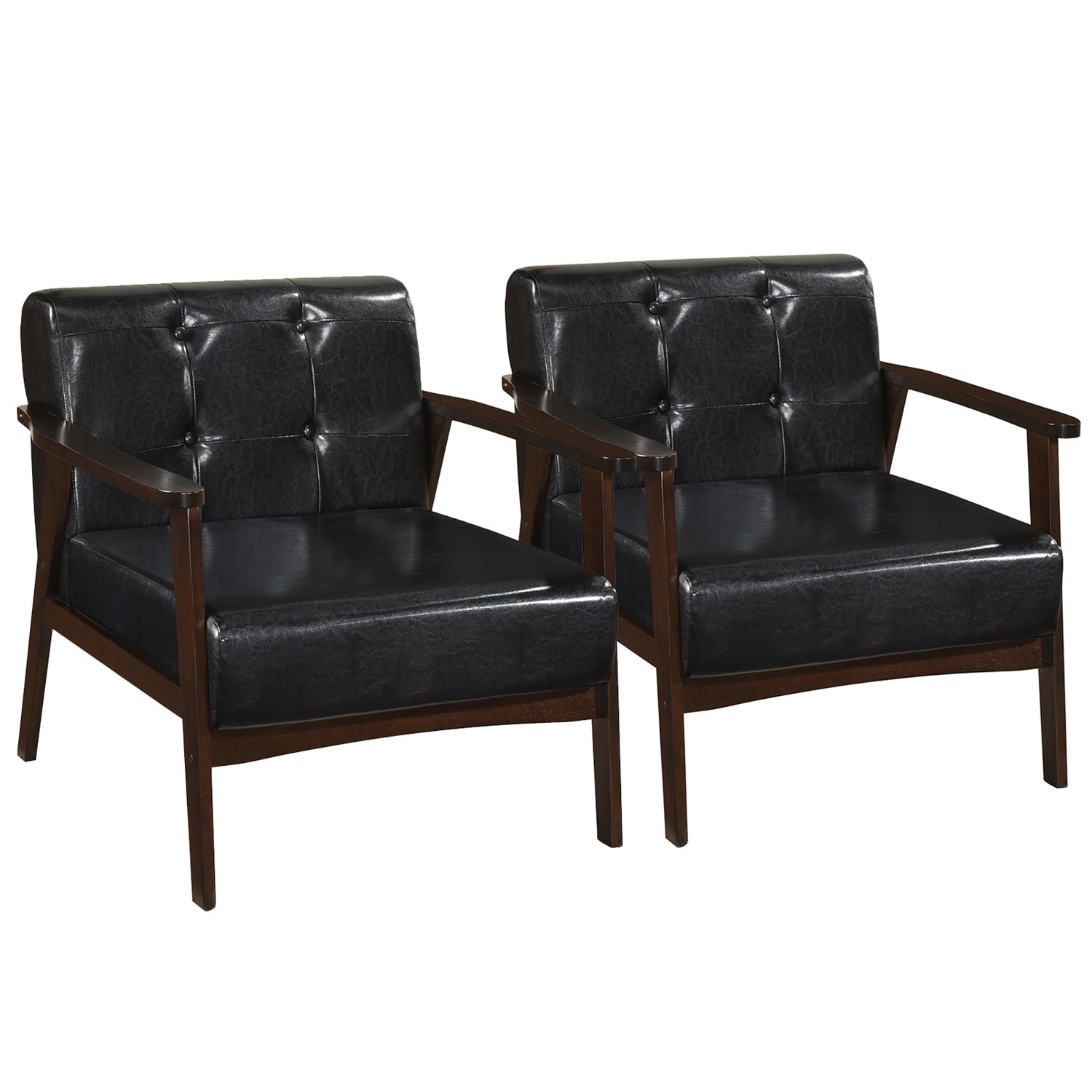 Costway CSHY001771 2PCS Accent Chair Button Tufted Mid-century Modern Lounge Chair with Armrest Black