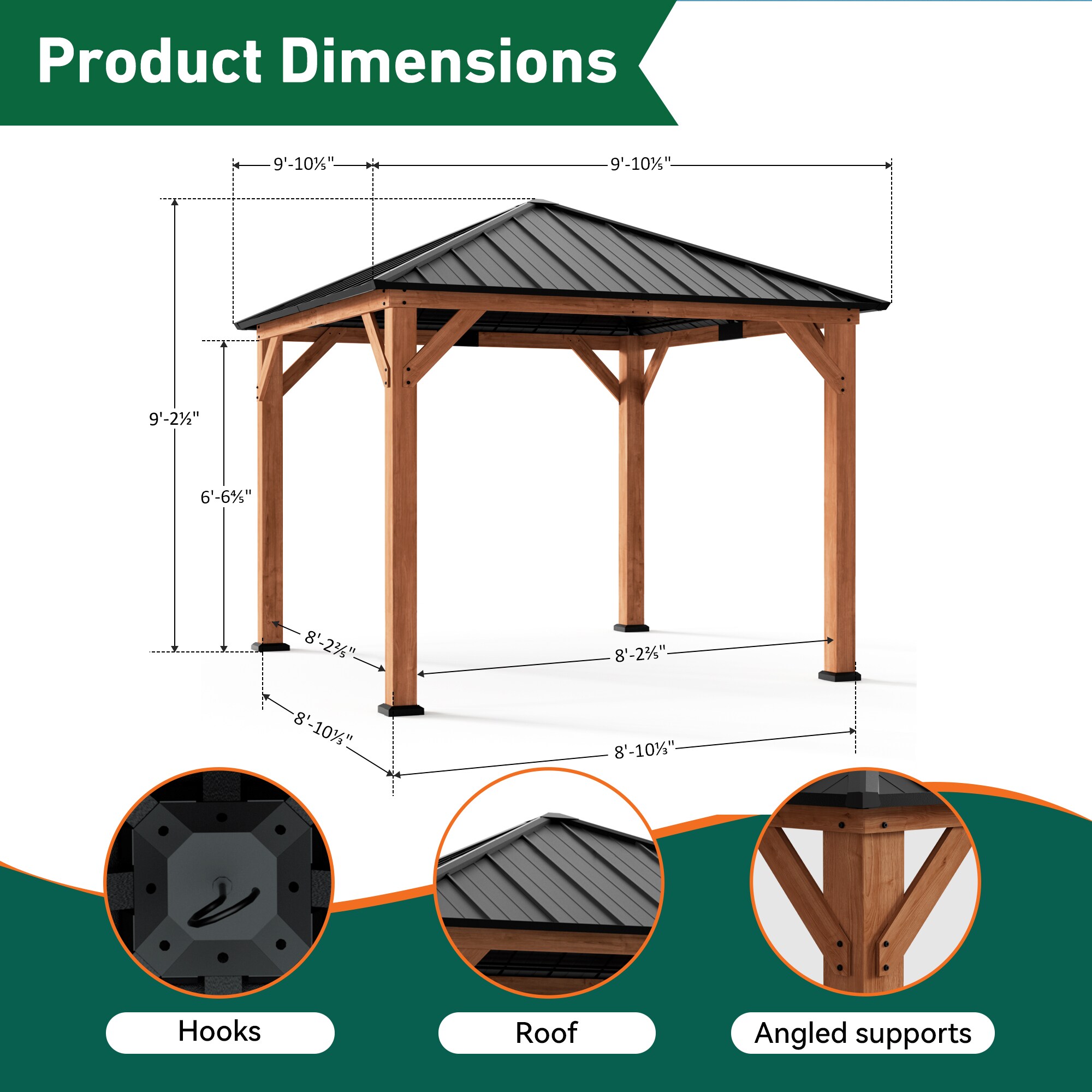 ELEVATE OUTDOORS 10-ft x 10-ft Brown Square Semi-permanent Gazebo with Hardtop Steel Roof