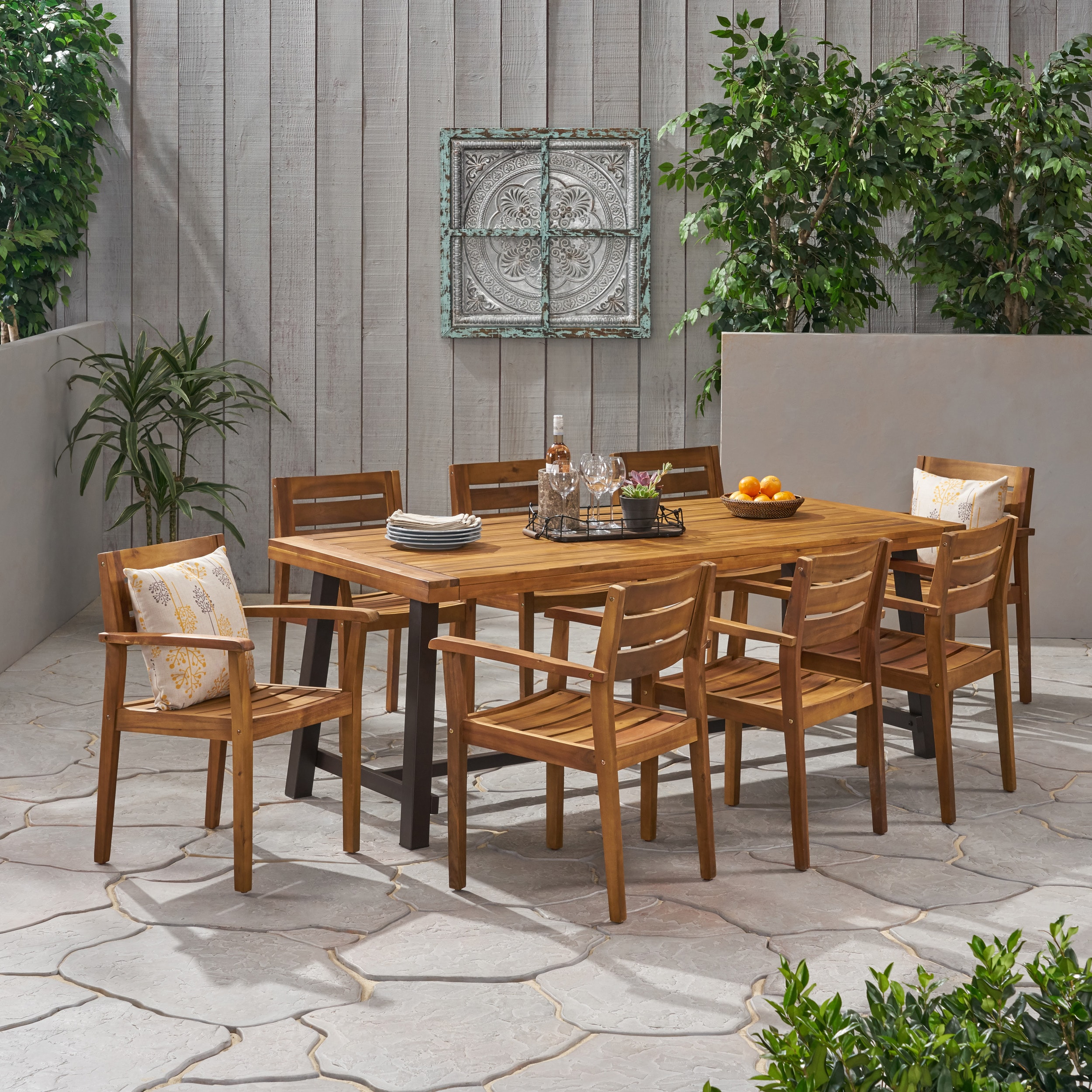 Balfour 9-Piece Teak Acacia Wood Outdoor Dining Set