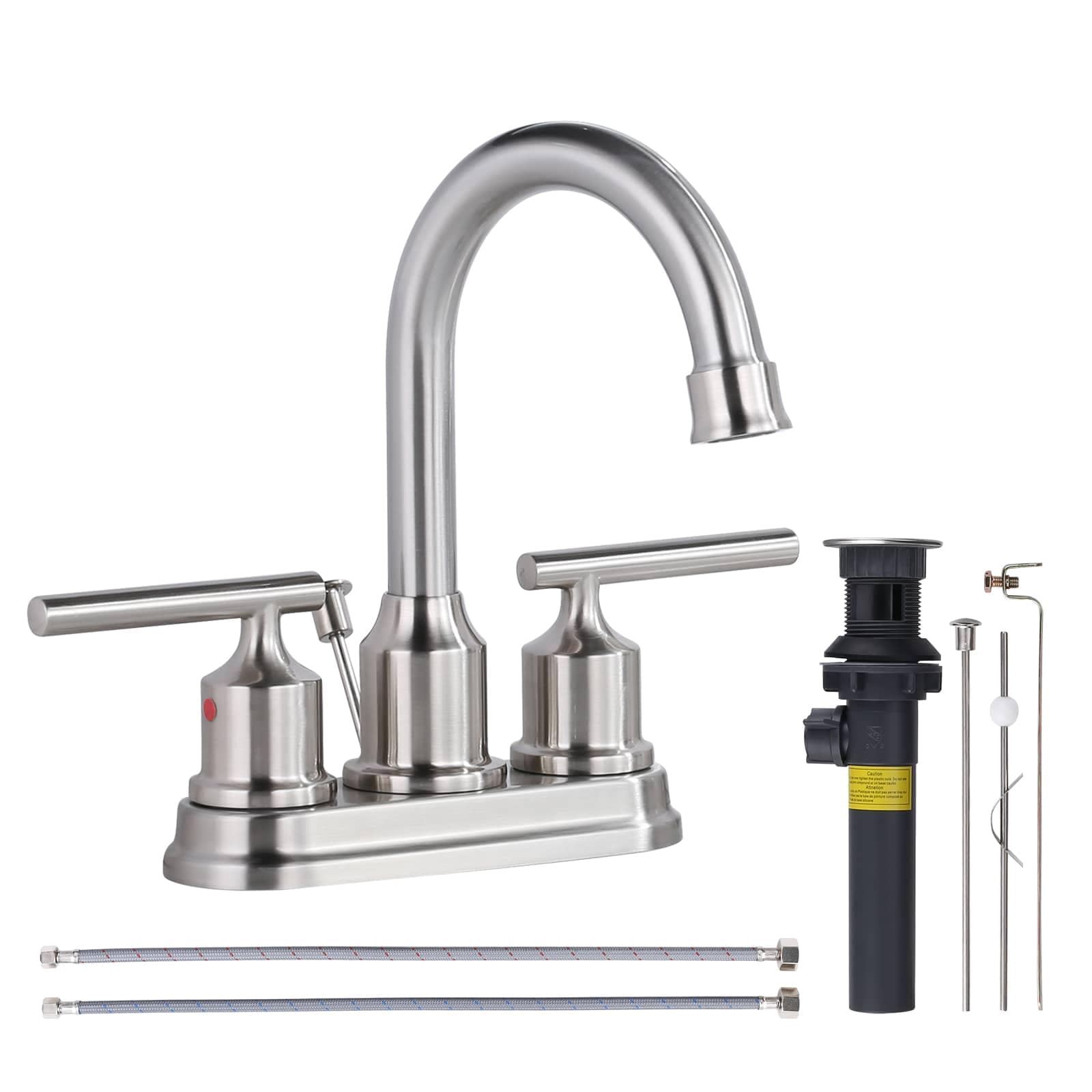 ARCORA 4 in Centerset 2 handle Bathroom Faucet with Drain and Hose in Brushed Nickel
