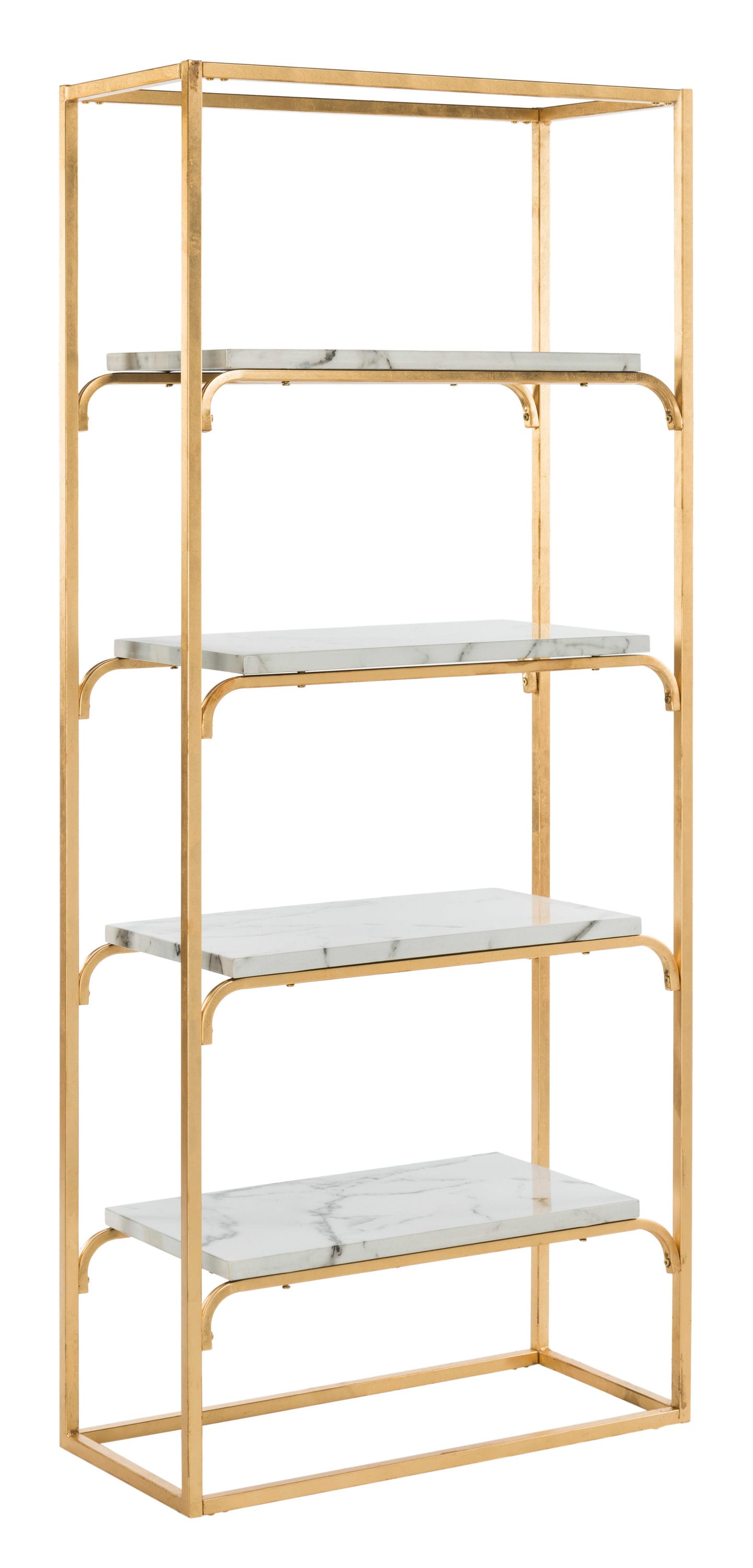 Transitional Gold & White Marble Veneer 4-Tier Etagere