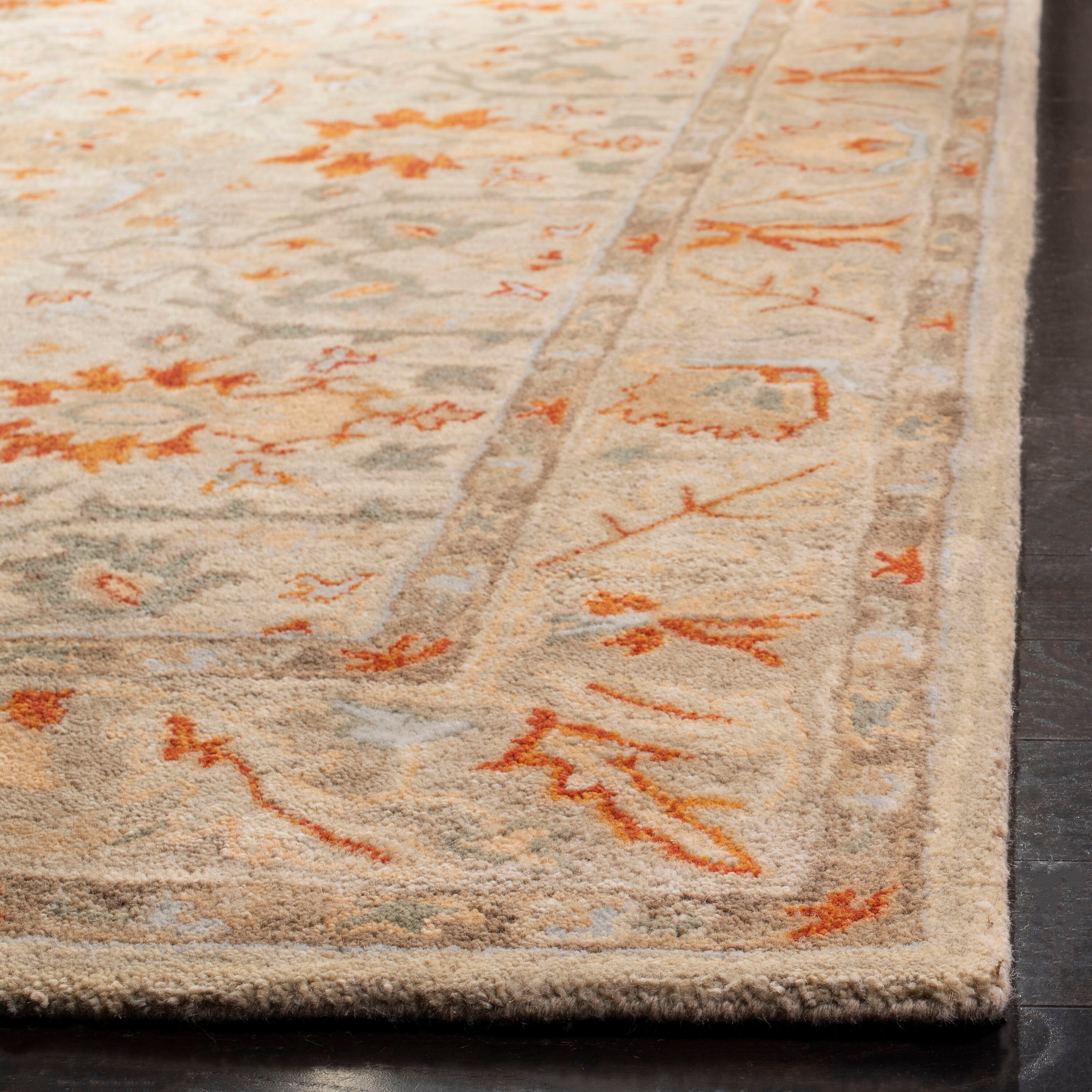 Elegant Antiquity Hand-Spun Wool Runner Rug in Beige, Gray, and Orange