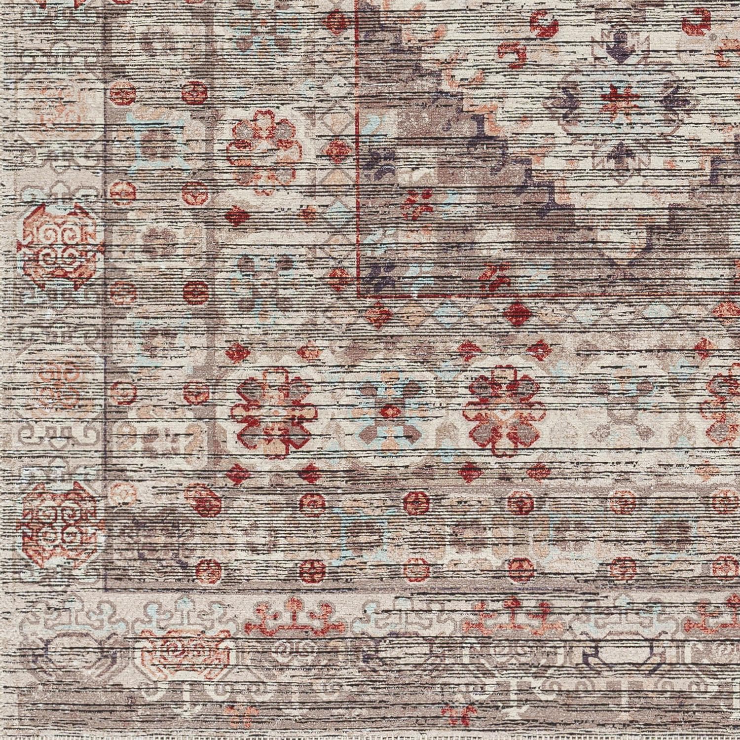 Elegant Medallion Red Chenille 6'3" x 9' Washable Area Rug