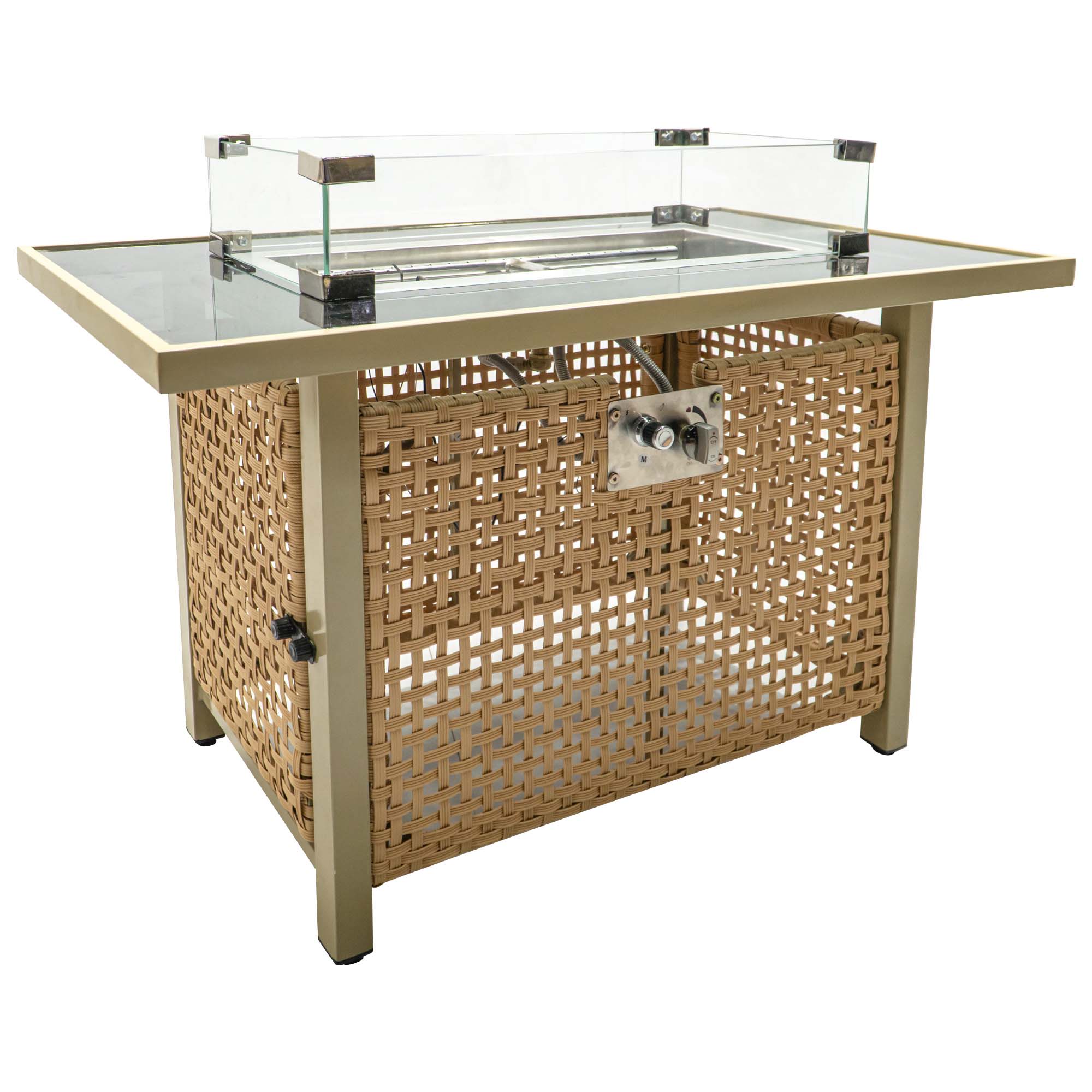 SINOFURN SYB260103YL 22-in W 60000 Maximum BTUs Wicker Rectangle Liquid propane Fire pit table