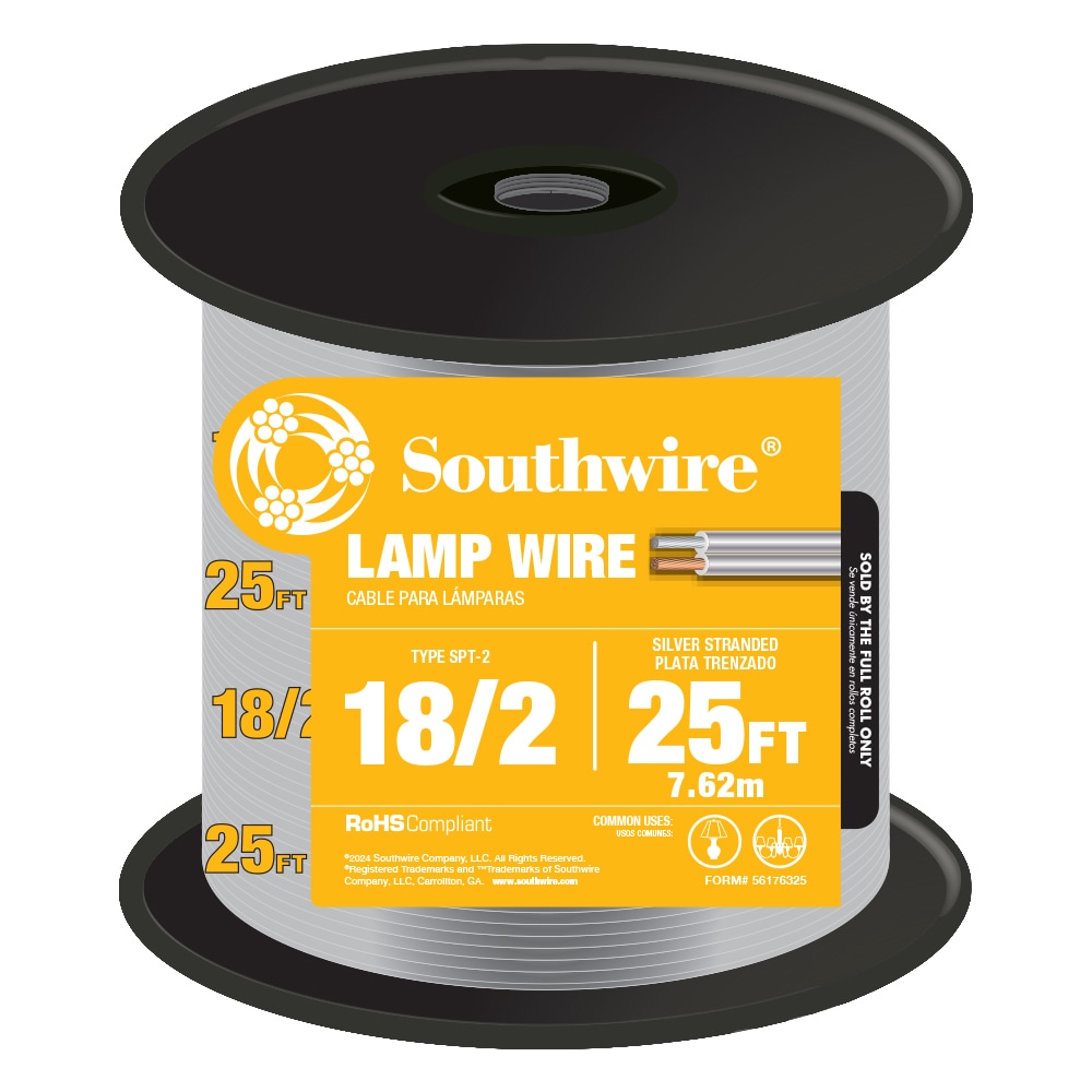 Southwire 25-ft 18 / 2 Silver Stranded Lamp Cord #56176325