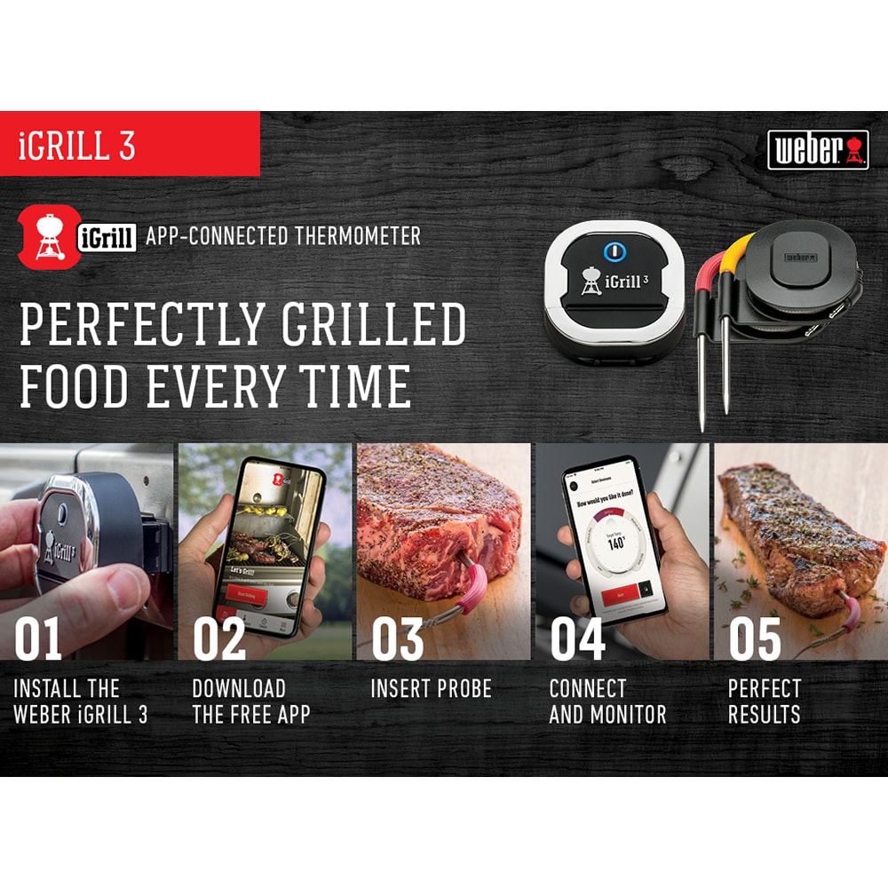 Weber iGrill 3 Wireless Bluetooth Smart Connection Grill Thermometer With 2  Pro-Meat Probes - 7204