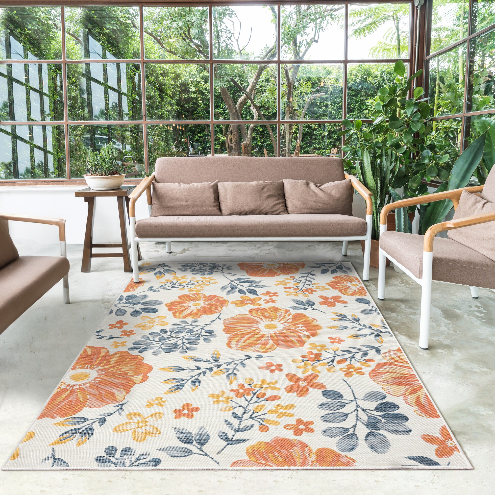 LR Home 6625A4590304J8 Beacon 5 x 7 (ft) Loomed Polypropylene Blue/Ivory Rectangular Indoor/Outdoor Floral/Botanical Area rug