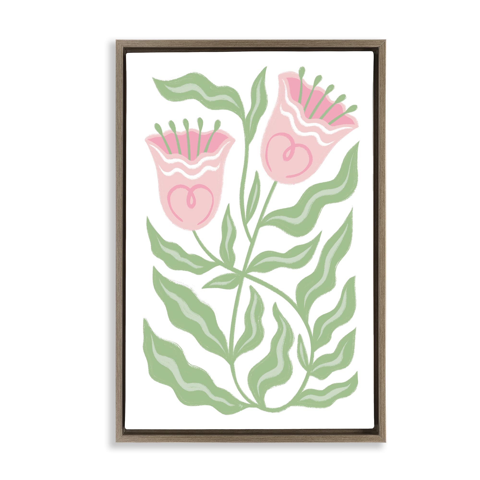 Stupell Industries BS-645-FFE-20X30 Pink Tulip Twin Blossoms Brown Framed Floater Canvas Wall Art By Martina Pavlova 21 x 31