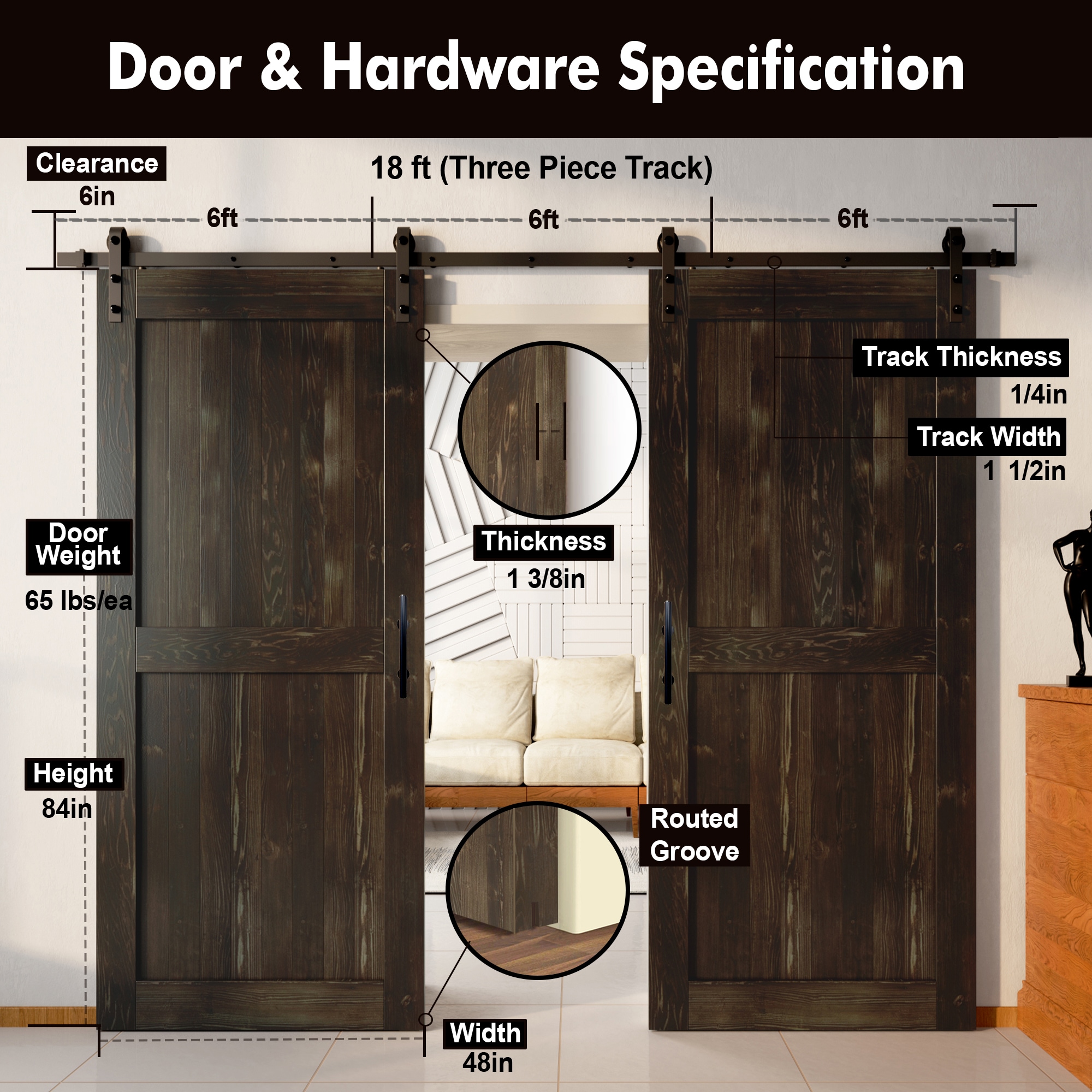 HOMACER YT2TGH216C-4884-H-EB Barn-Doors - View #7