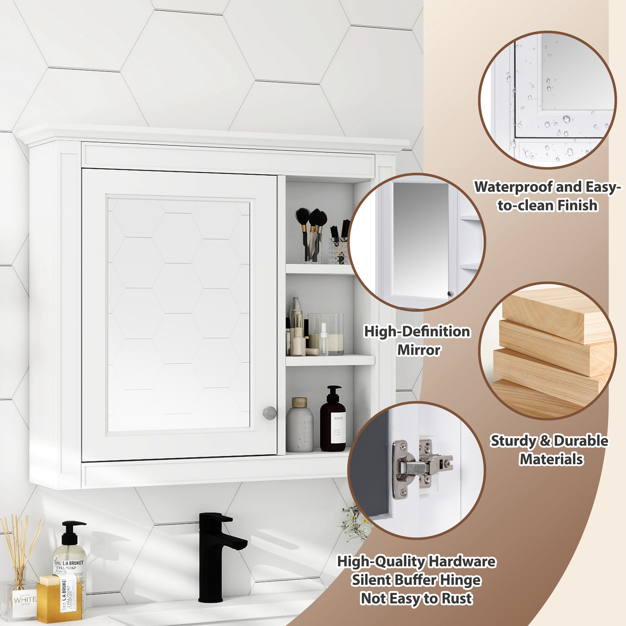 Hrinhom BA02-WHITE Bathroom-Medicine-Cabinets - View #6