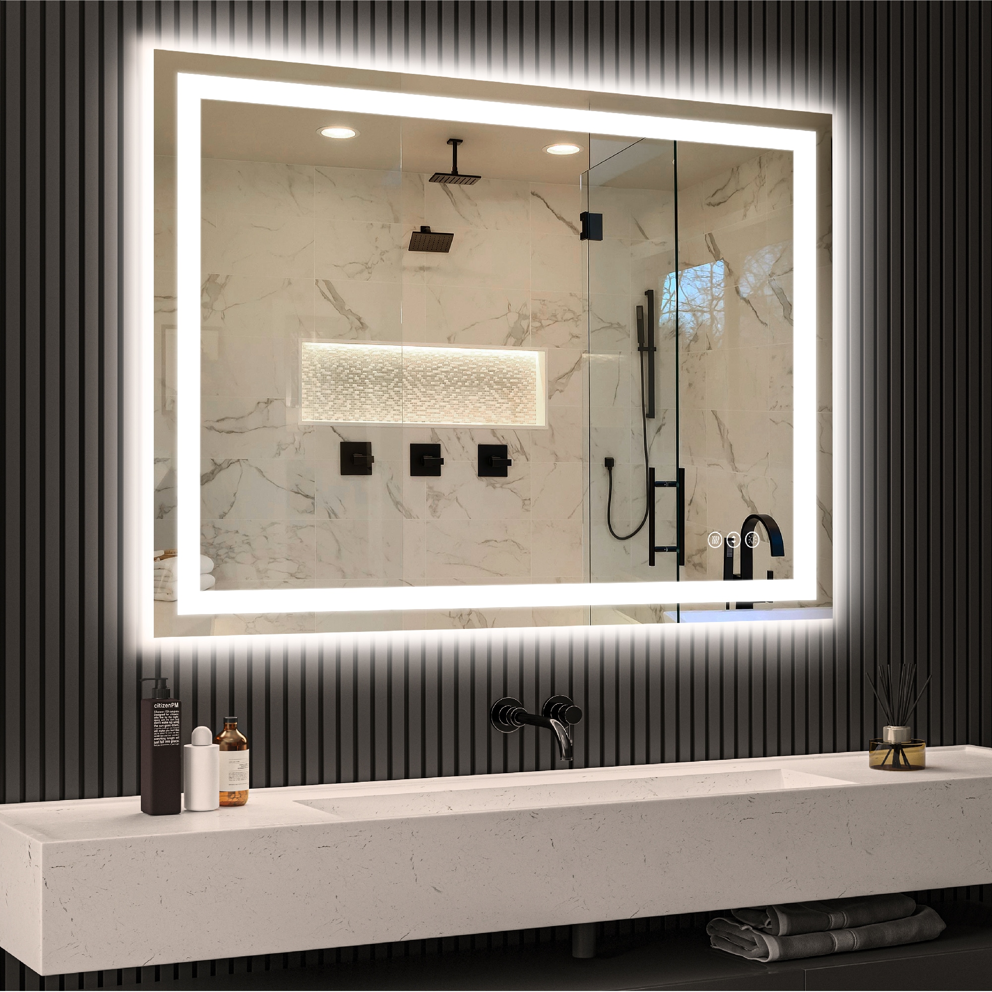 Royal Guard LBM3248 Smart 48-in x 32-in Polished Frameless Rectangle Dimmable LED Lighted Fog Free Bathroom Vanity Mirror ( Silver )