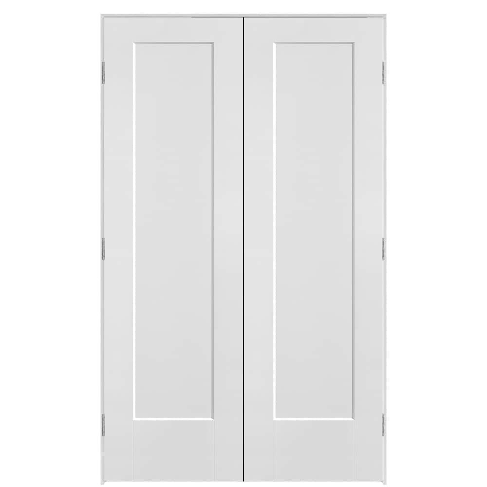 Masonite 640899 48-in x 80-in Primed Solid core 1-panel Bi-parting Smooth Primed Molded composite Flat Jamb Double Prehung Interior Door