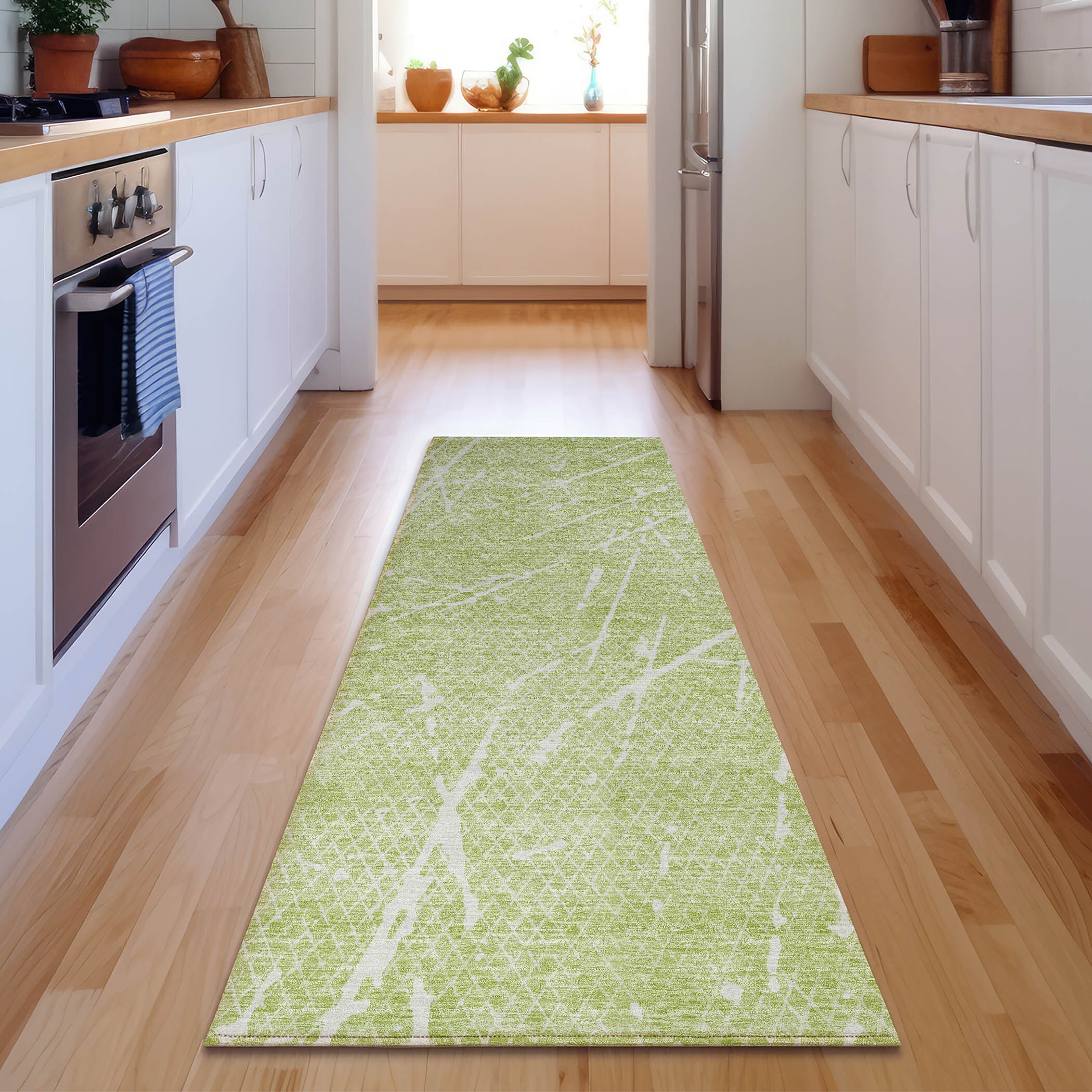 Addison Rugs AMF628AL2X8 Mayfield AMF628AL 2 x 7 (ft) Polyester Aloe Rectangular Indoor Geometric Machine washable Runner rug