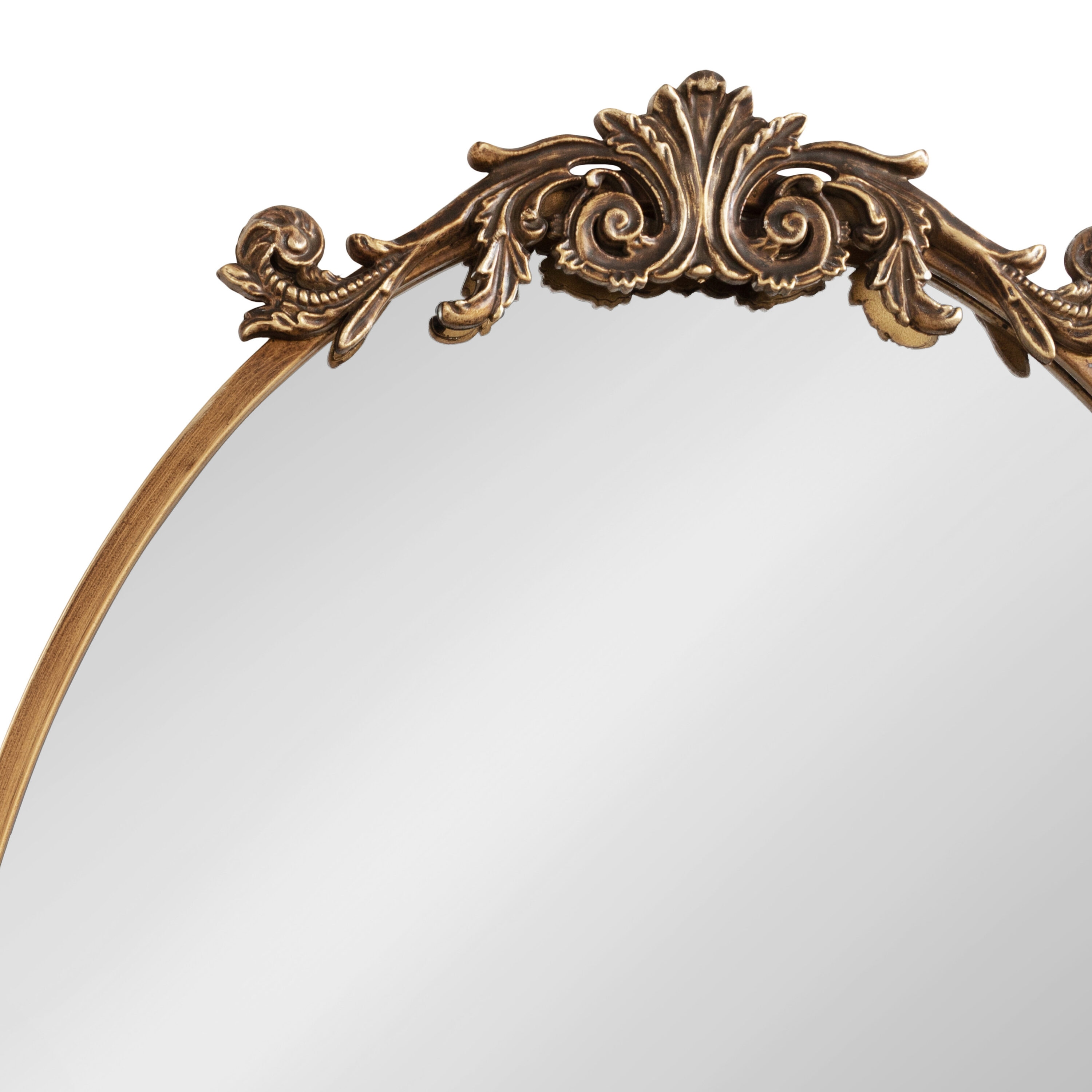 Antique Gold Oval Baroque Vanity Wall Mirror with Ornate Crown
