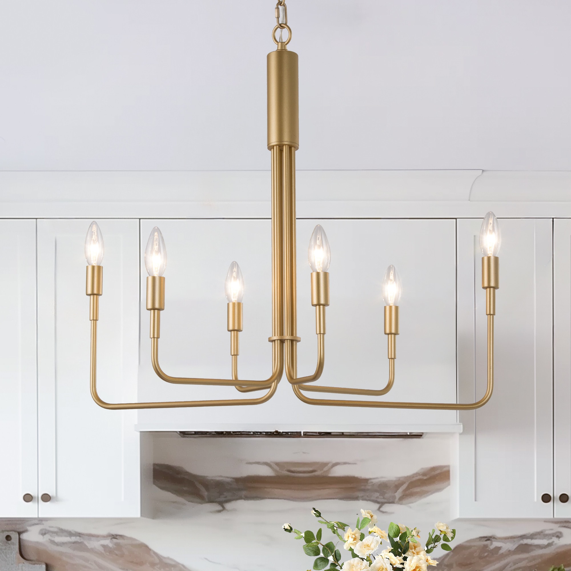 LNC VENERBLWS3599G6 Pursuit 6 -Light Satin Brass Modern/contemporary For Use in Bedrooms, Dining Rooms, Foyers, Kitchens, Living Rooms Chandelier