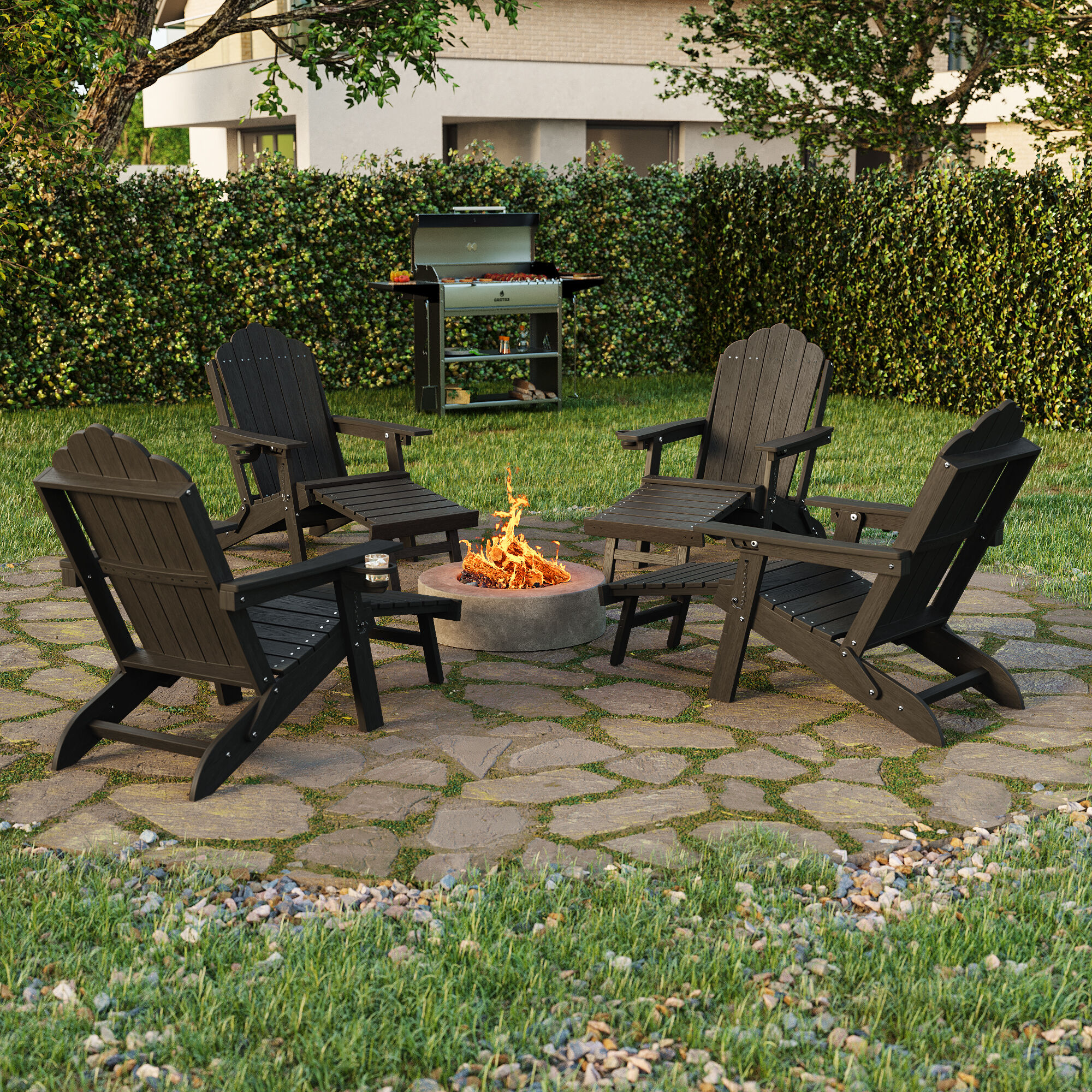 ACEGOSES Adirondack Chair Set of 4 Black HDPE Frame Stationary Adirondack Chair with Slat Seat