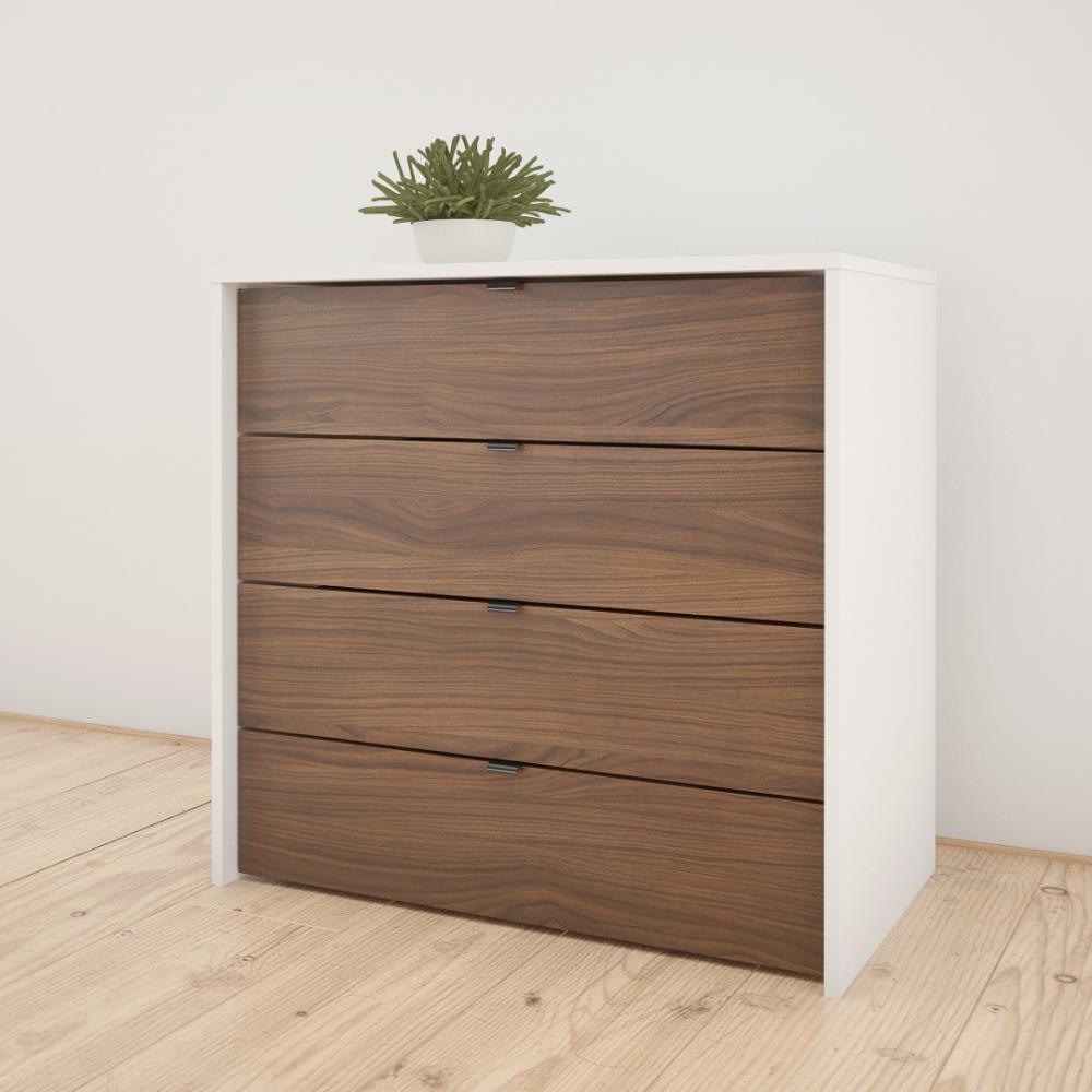 Nexera 212403 White Melamine and Walnut Laminate 4-Drawer Standard Dresser