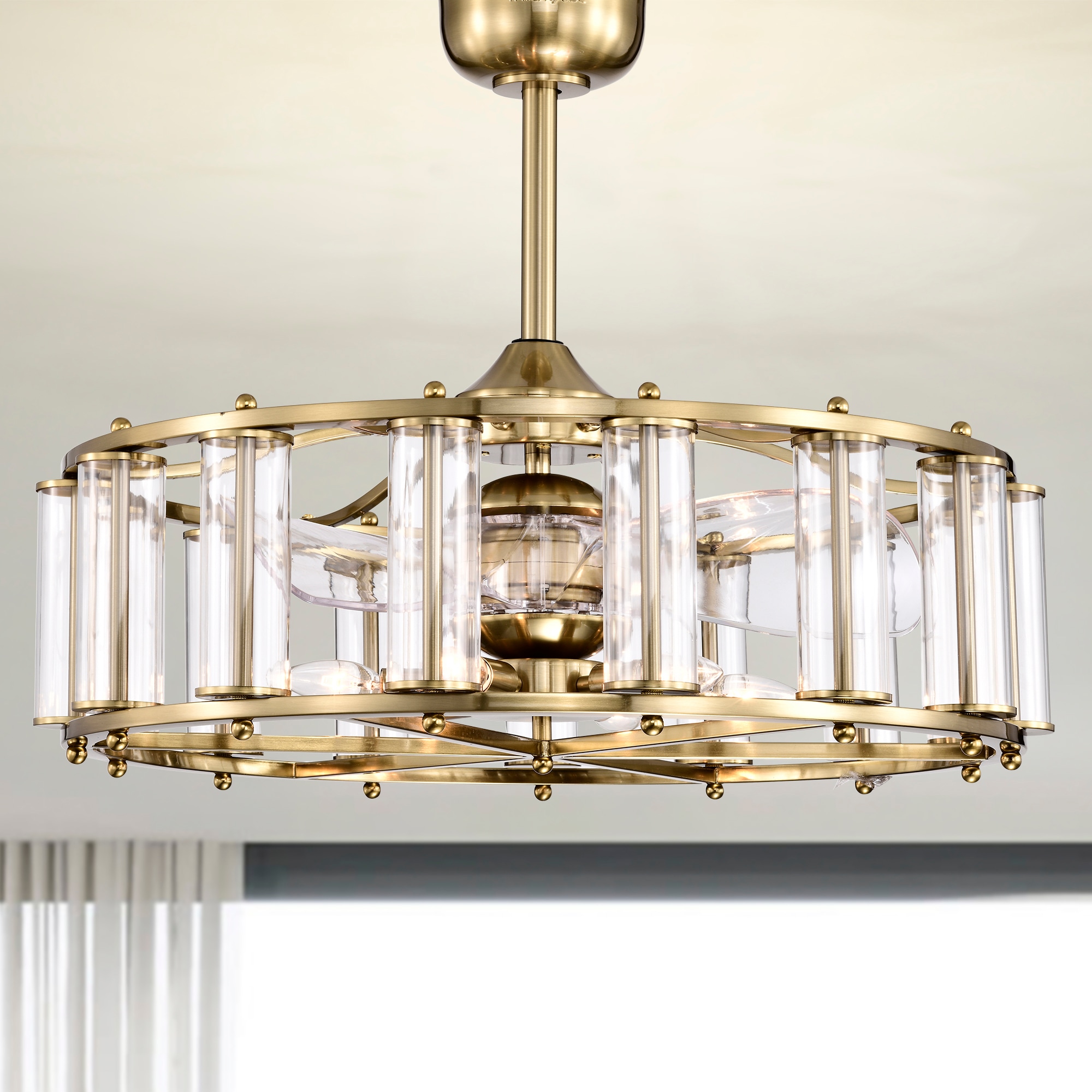 Warehouse of Tiffany DW01W62BS 29-in Brass with Clear Blades Ceiling Fan With Light - Remote Included ( 3 -Blade )