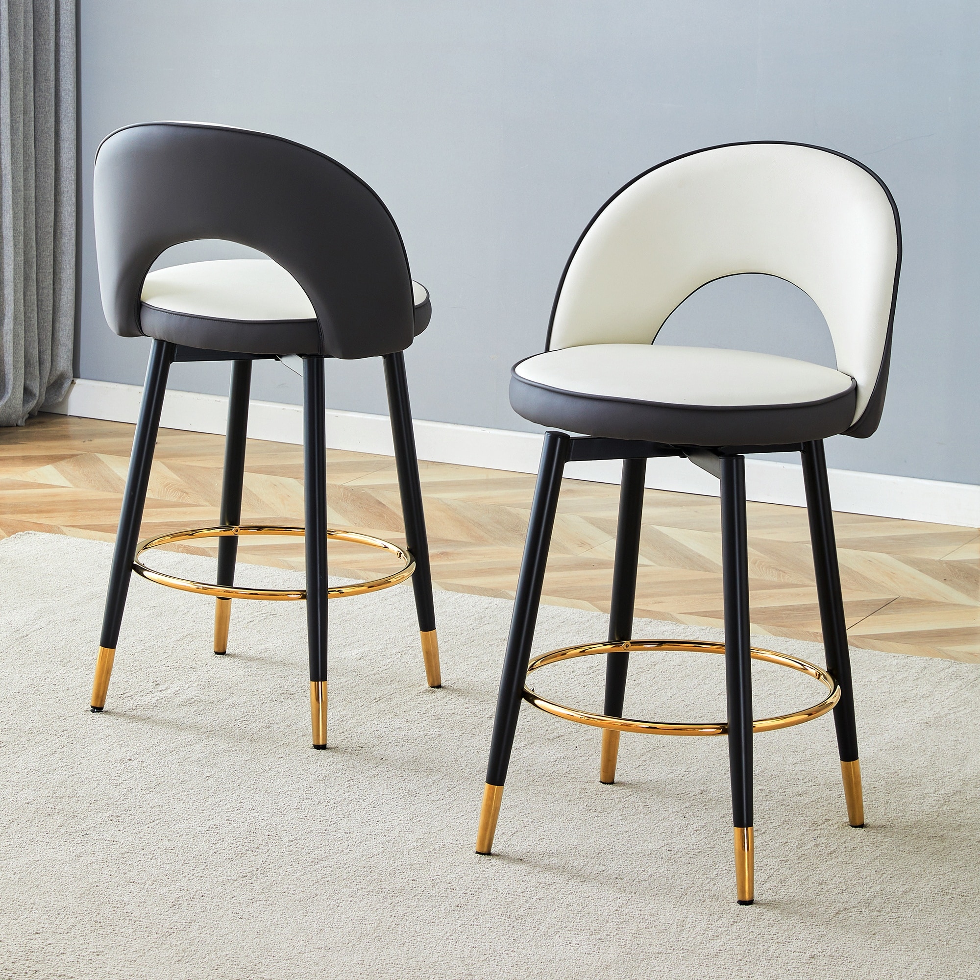 HyperDrop Cart 360 Degree Swivel PU Upholstered Bar Stool with Black Metal Legs Set of 2