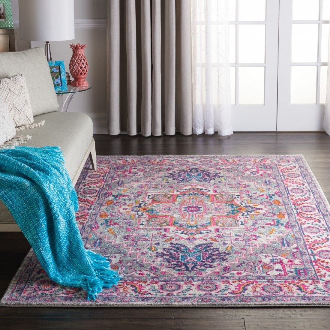 4' x 6' Gray and Pink Medallion Synthetic Area Rug