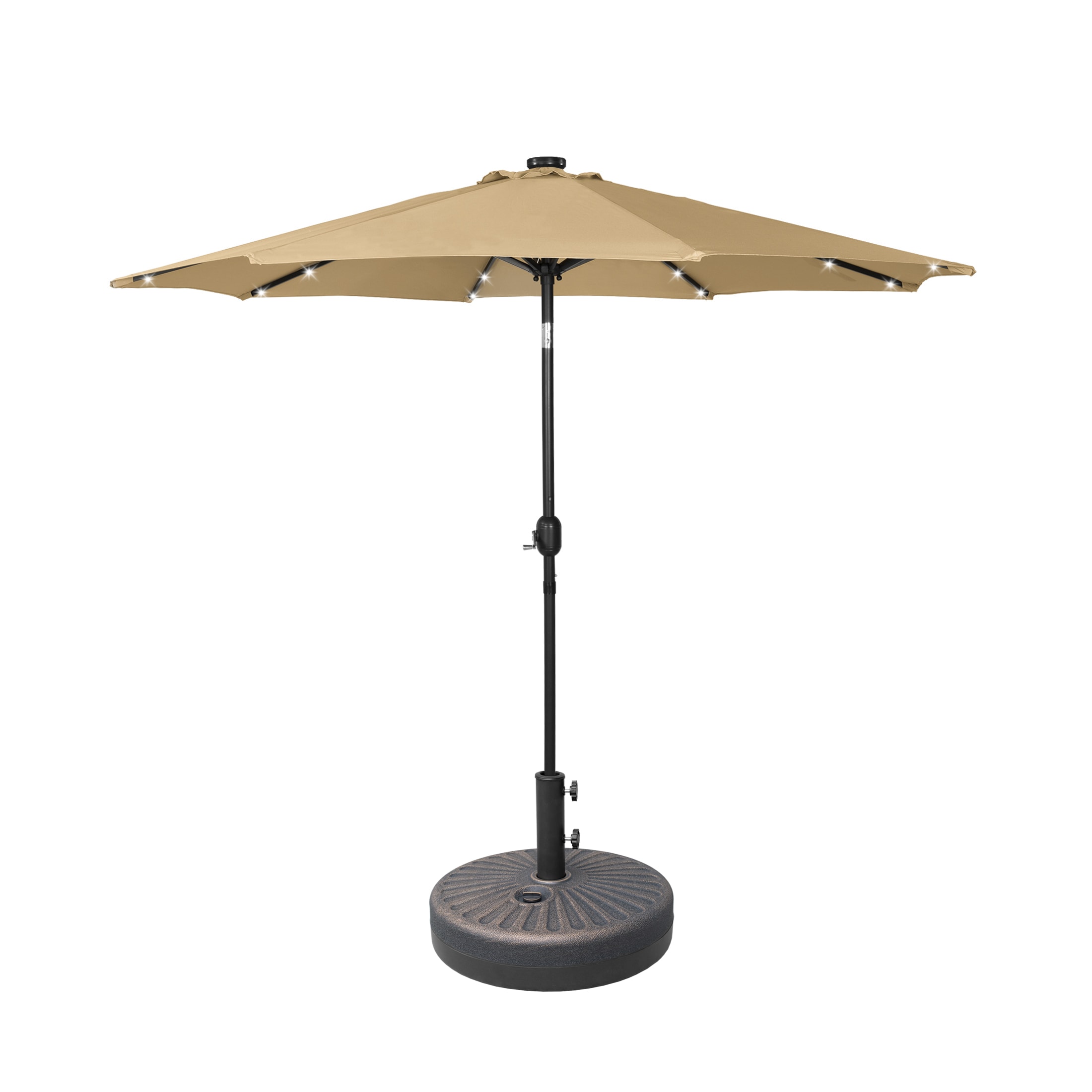 Westin Furniture OS3001-BG-981RDBZ 9-ft Steel Beige Push-button Tilt Market Patio Umbrella with Lights with Base