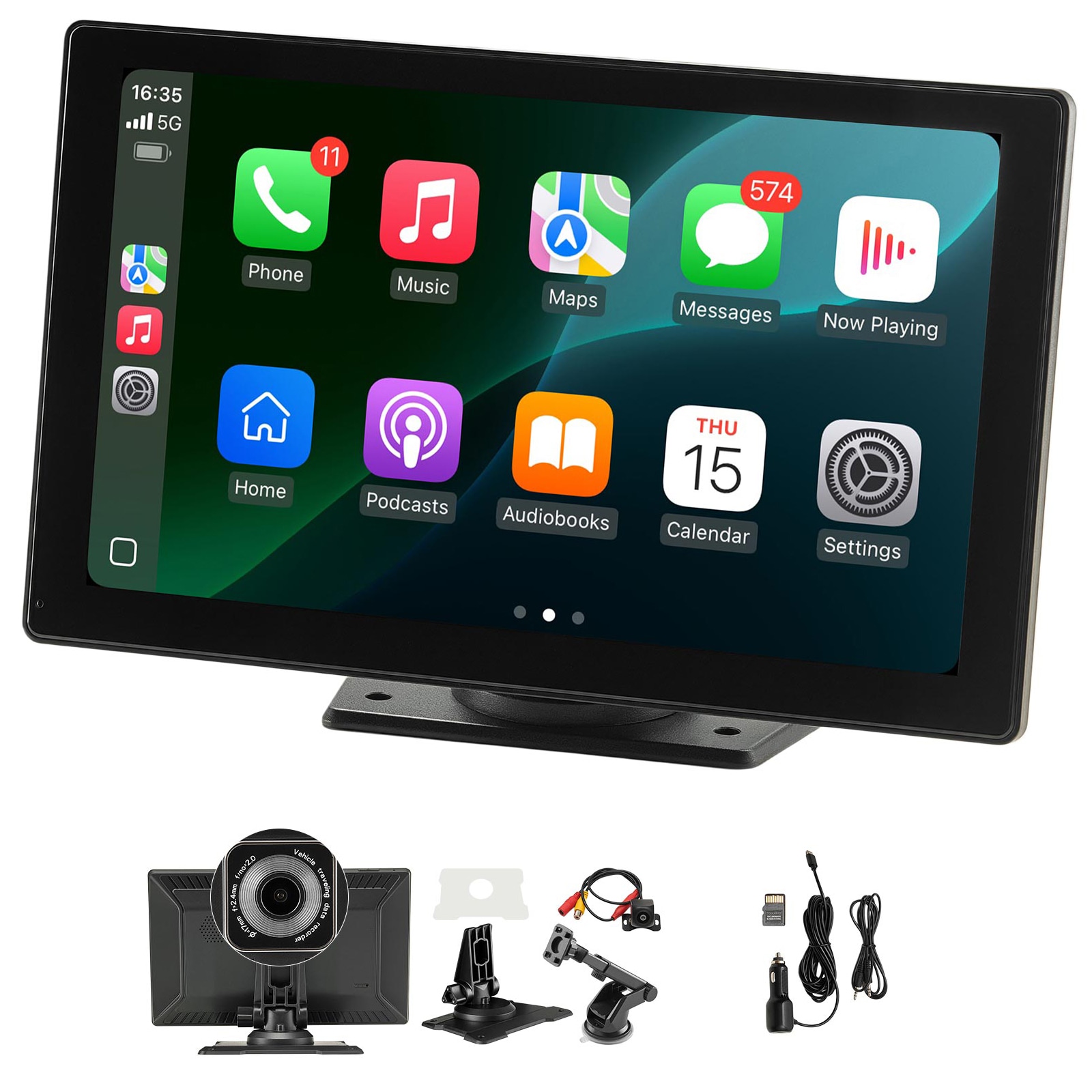 GIVIMO 9-in Wireless CarPlay Screen for Car Portable Touch Display with Apple CarPlay Android Auto Front and Backup Camera GPS Bluetooth Car Stereo