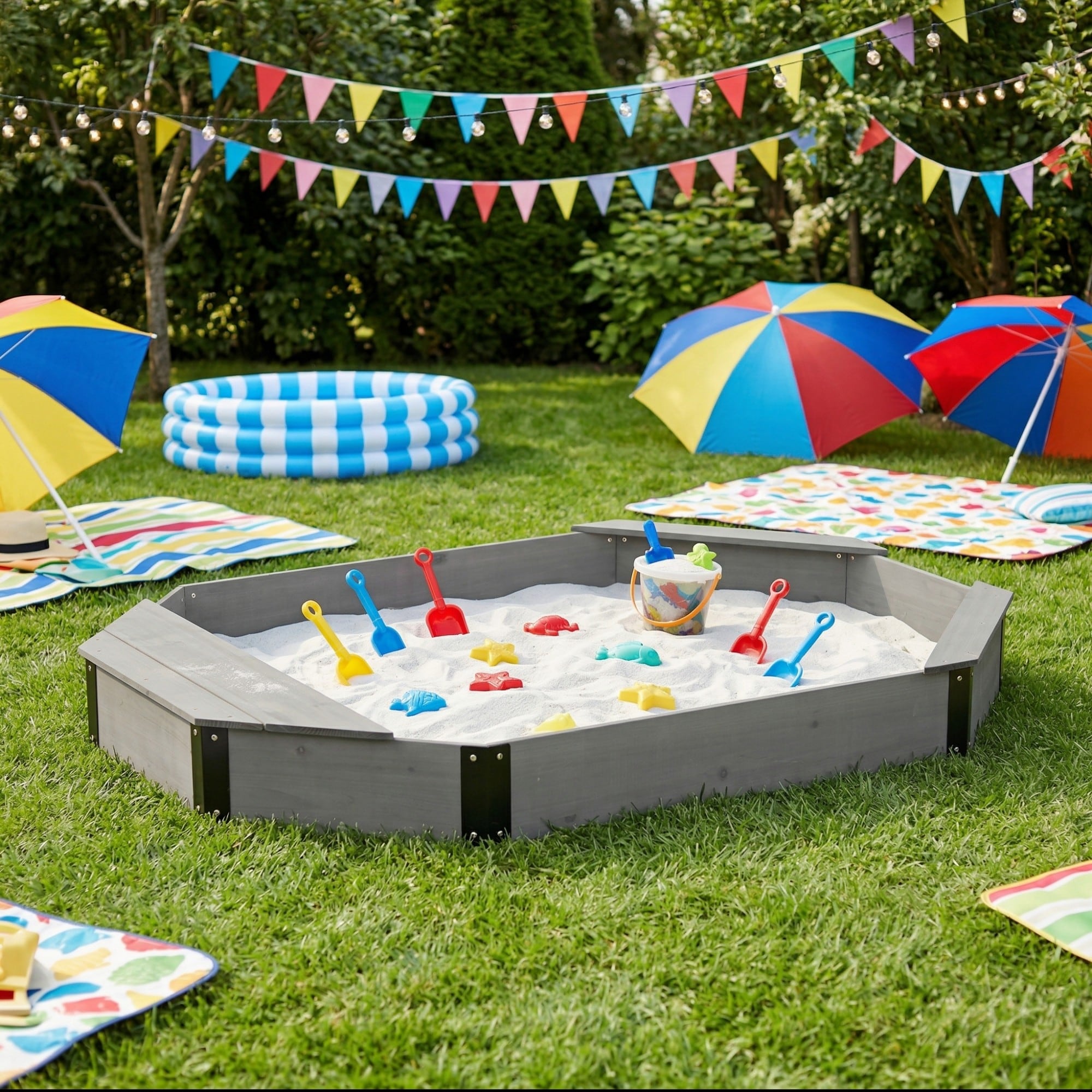 ToolCat 75.5-in x 53.5-in Gray Rectangular Wood Sandbox