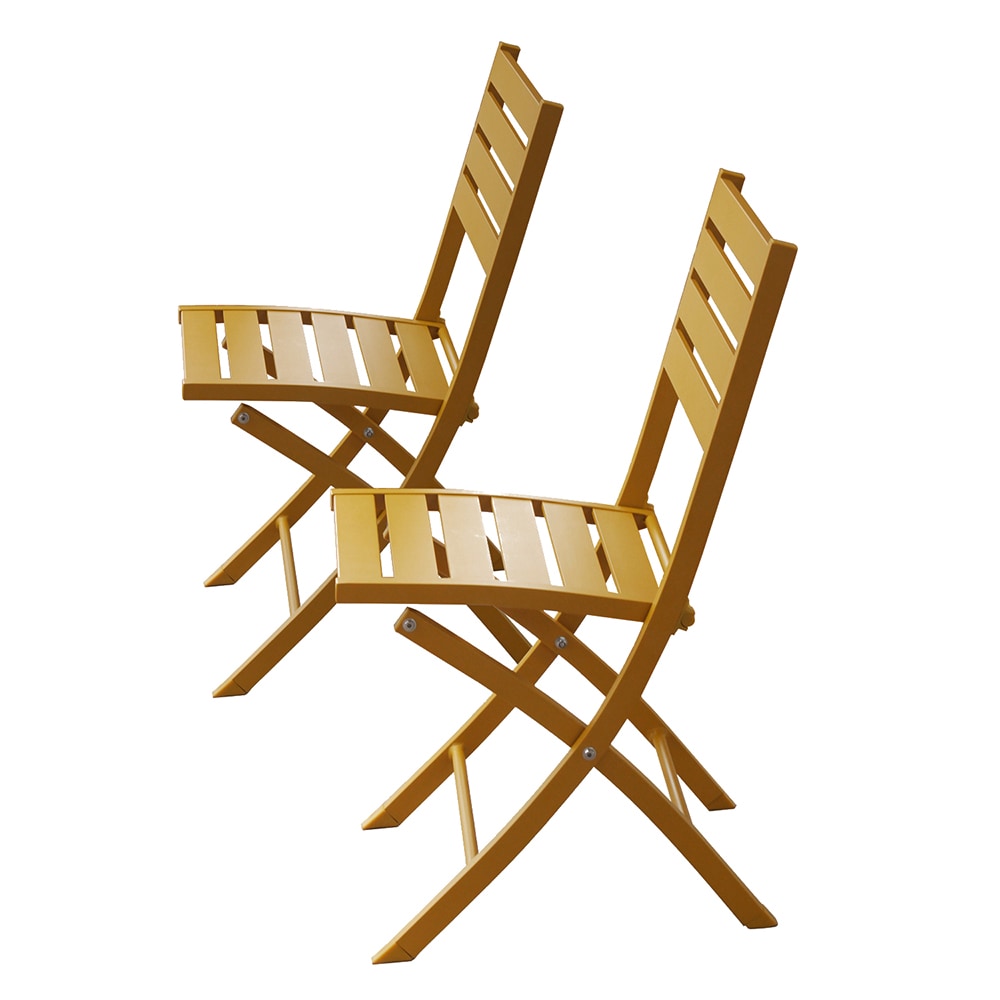 Sunrinx MG51-4-PC Set of 2 Stackable Yellow Aluminum Frame Stationary Dining Chair with Slat Seat
