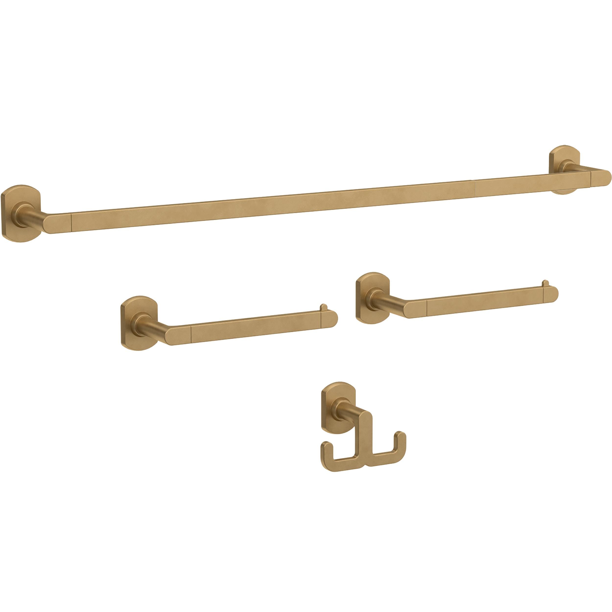 Franklin Brass GRNV64-SG 4 -Piece Granville Satin Gold Decorative Bathroom Hardware Set Towel Bar, Toilet Paper Holder, Towel Ring ,Robe Hook Included