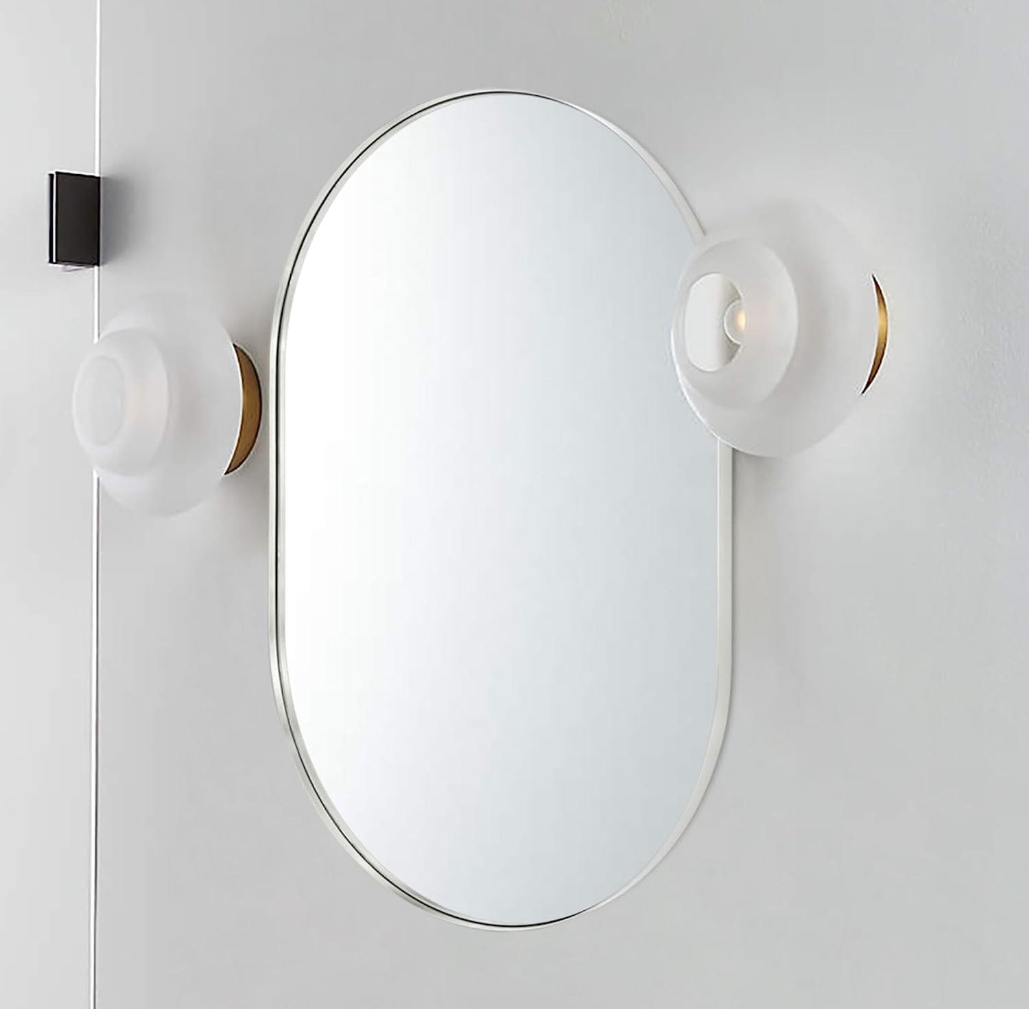 LOVMOR Silver 20 x 33 Inch Metal Oval Mirror #SF-H-W2203P323189