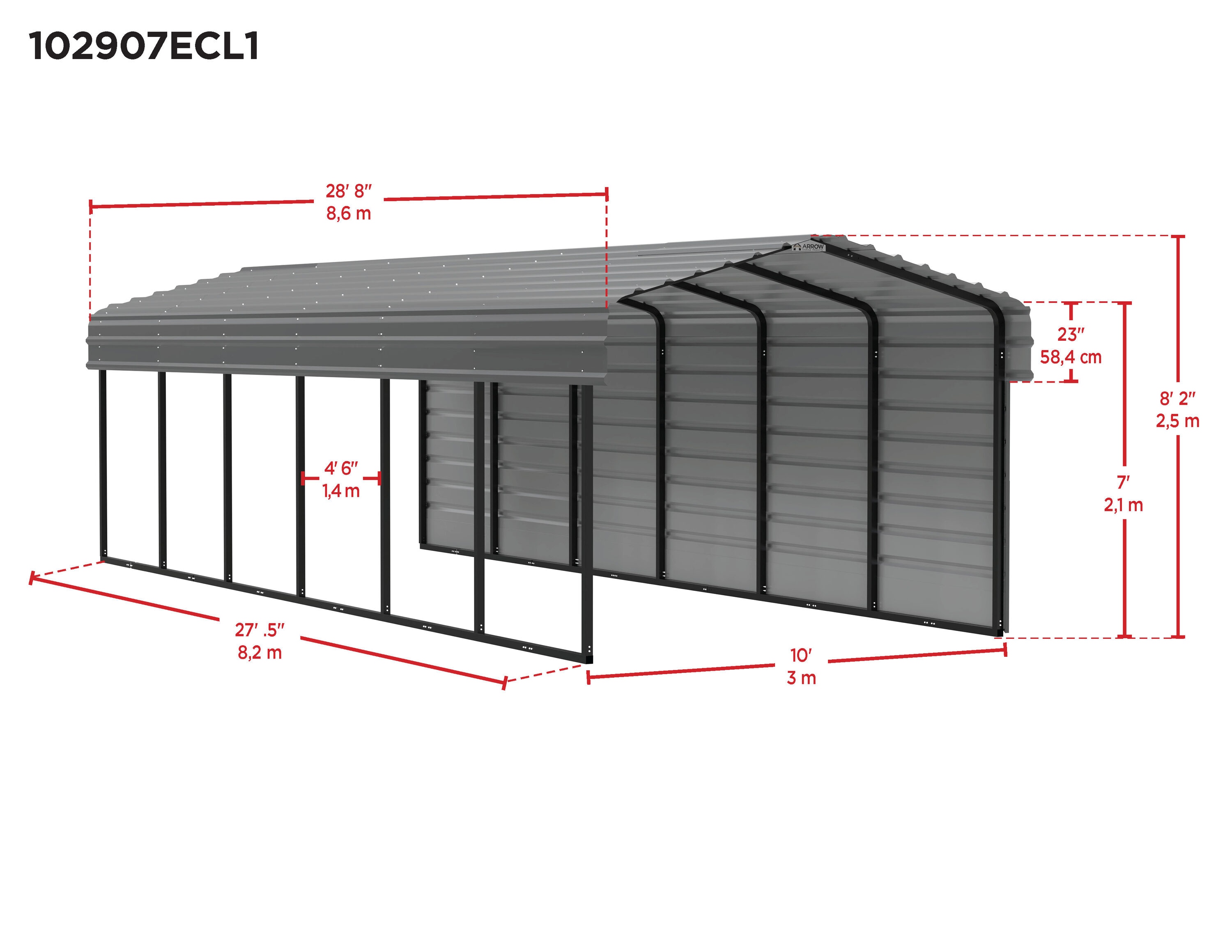 Arrow CPHC102907ECL1 Carport-Covers - View #3
