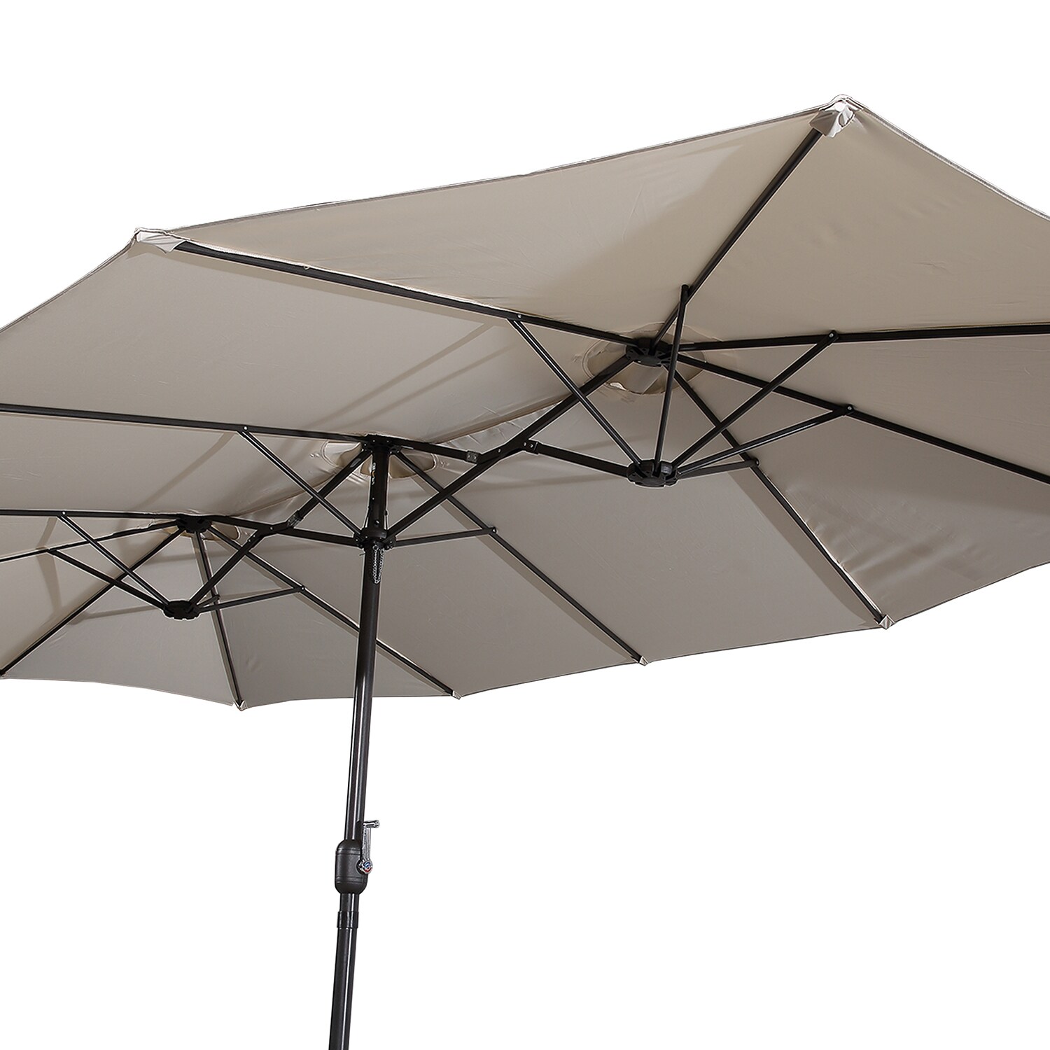 Beige 15-ft Steel Double-Sided Patio Umbrella with Base